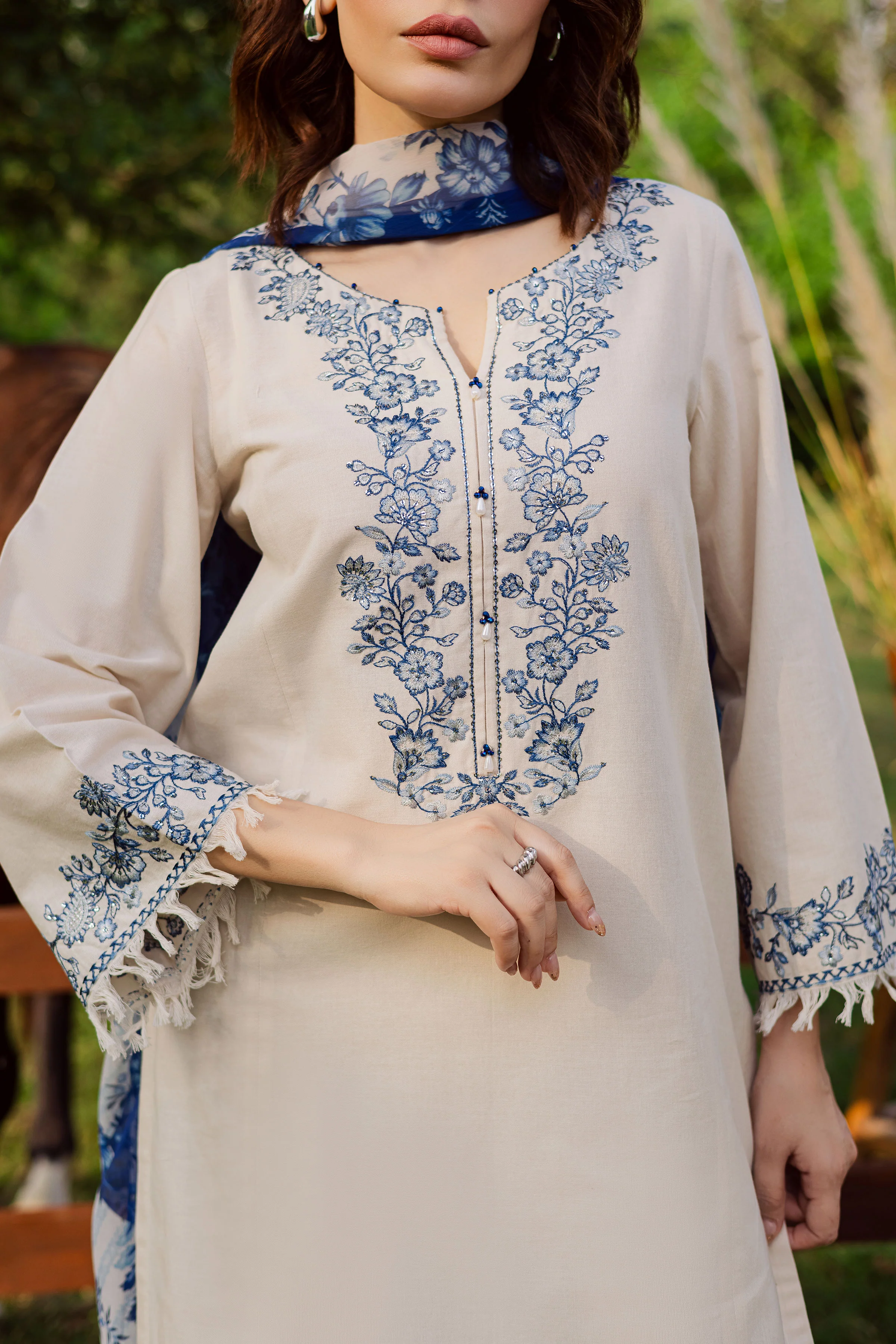Porcelein 3Pc - Embroidered Khaddar Dress - Image 6