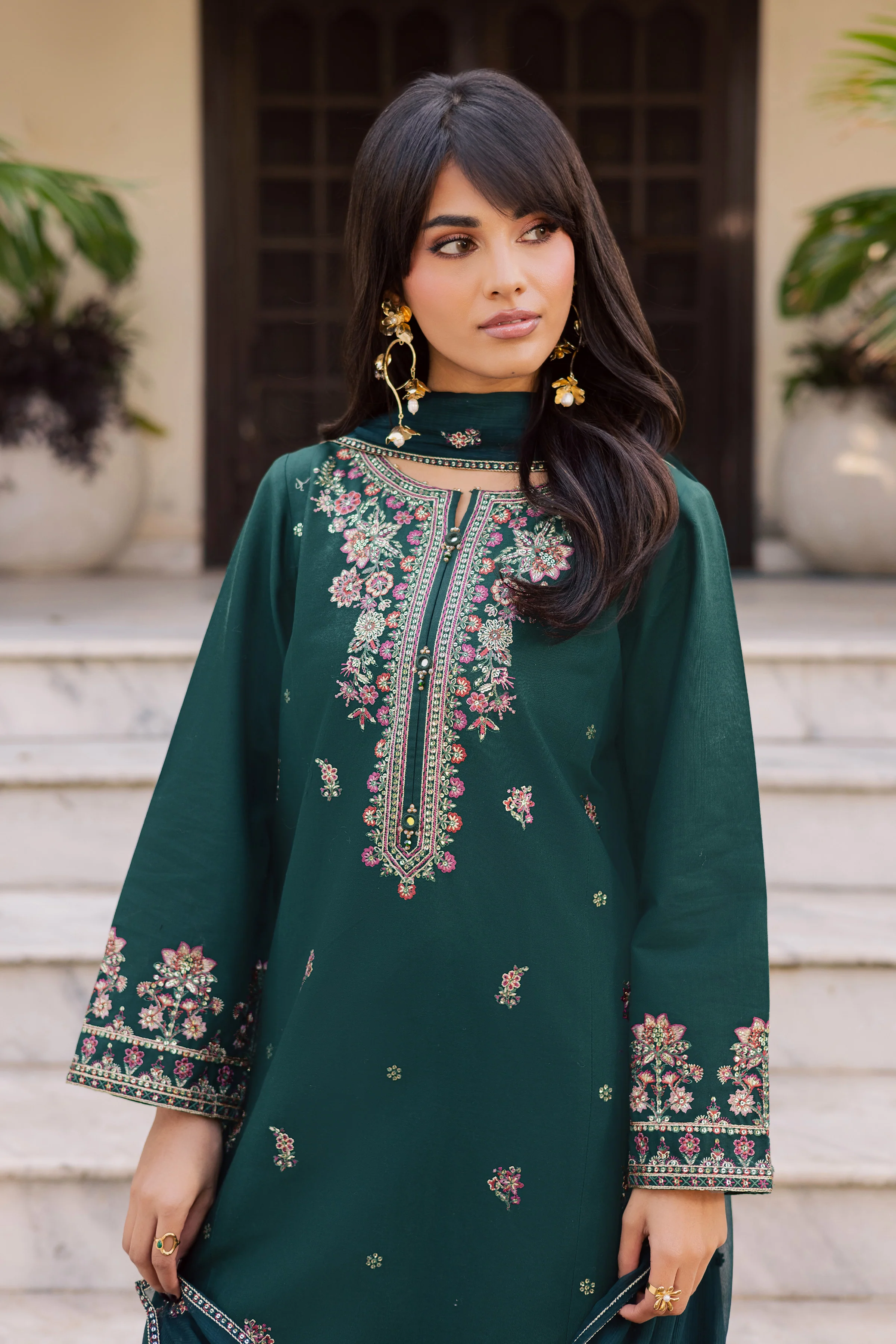 Prism 3Pc - Embroidered Khaddar Dress - Image 2