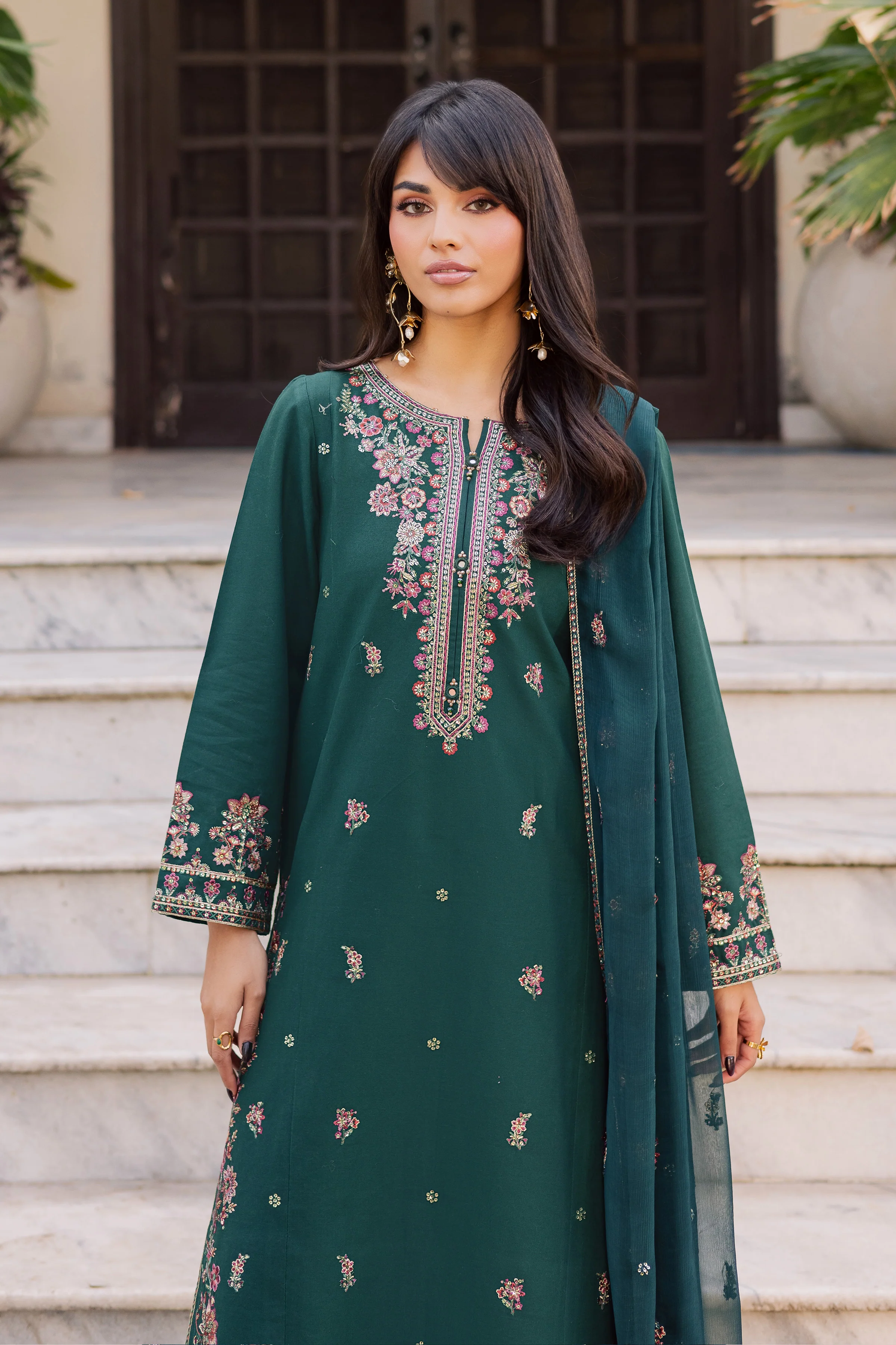 Prism 3Pc - Embroidered Khaddar Dress - Image 3