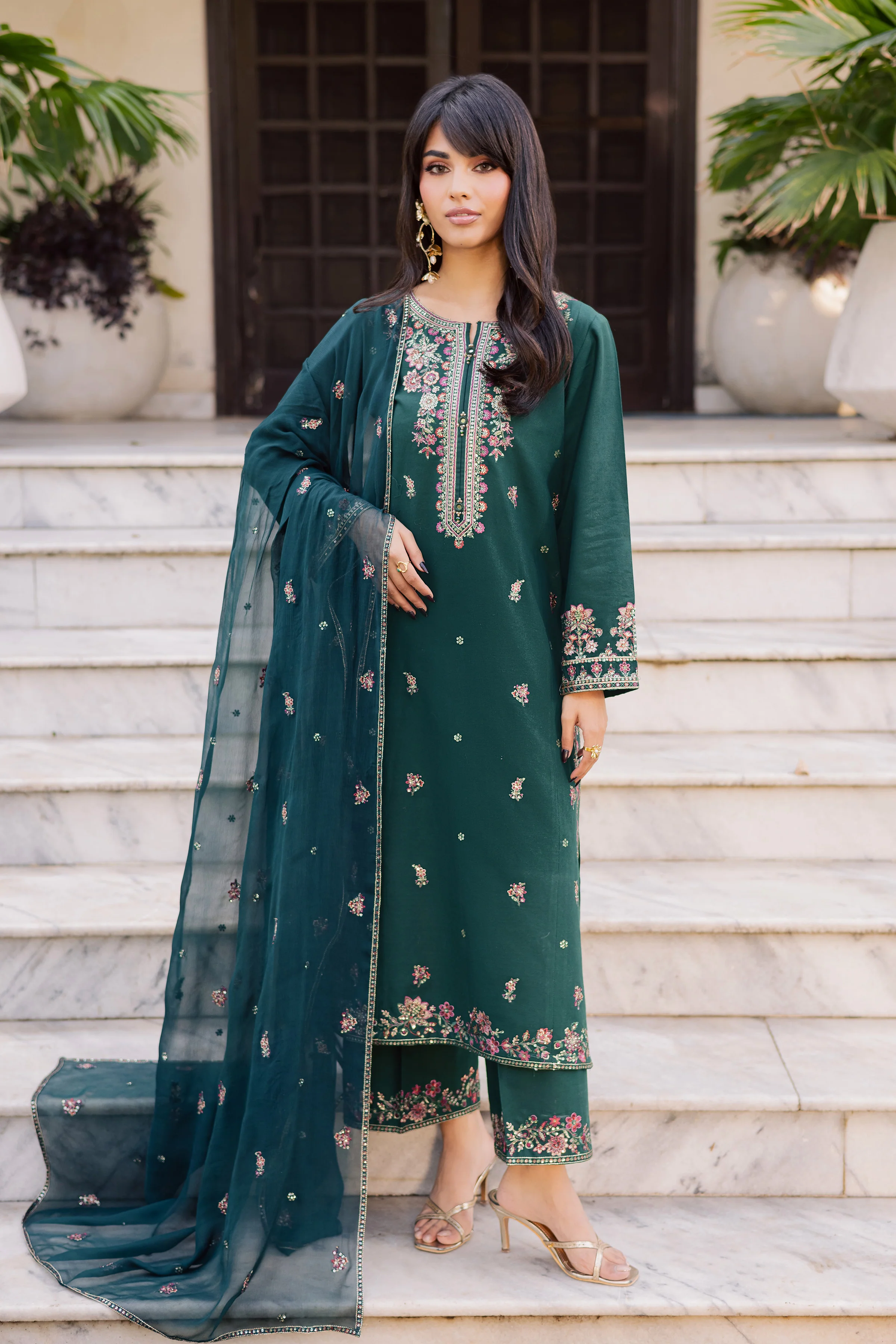 Prism 3Pc - Embroidered Khaddar Dress - Image 4