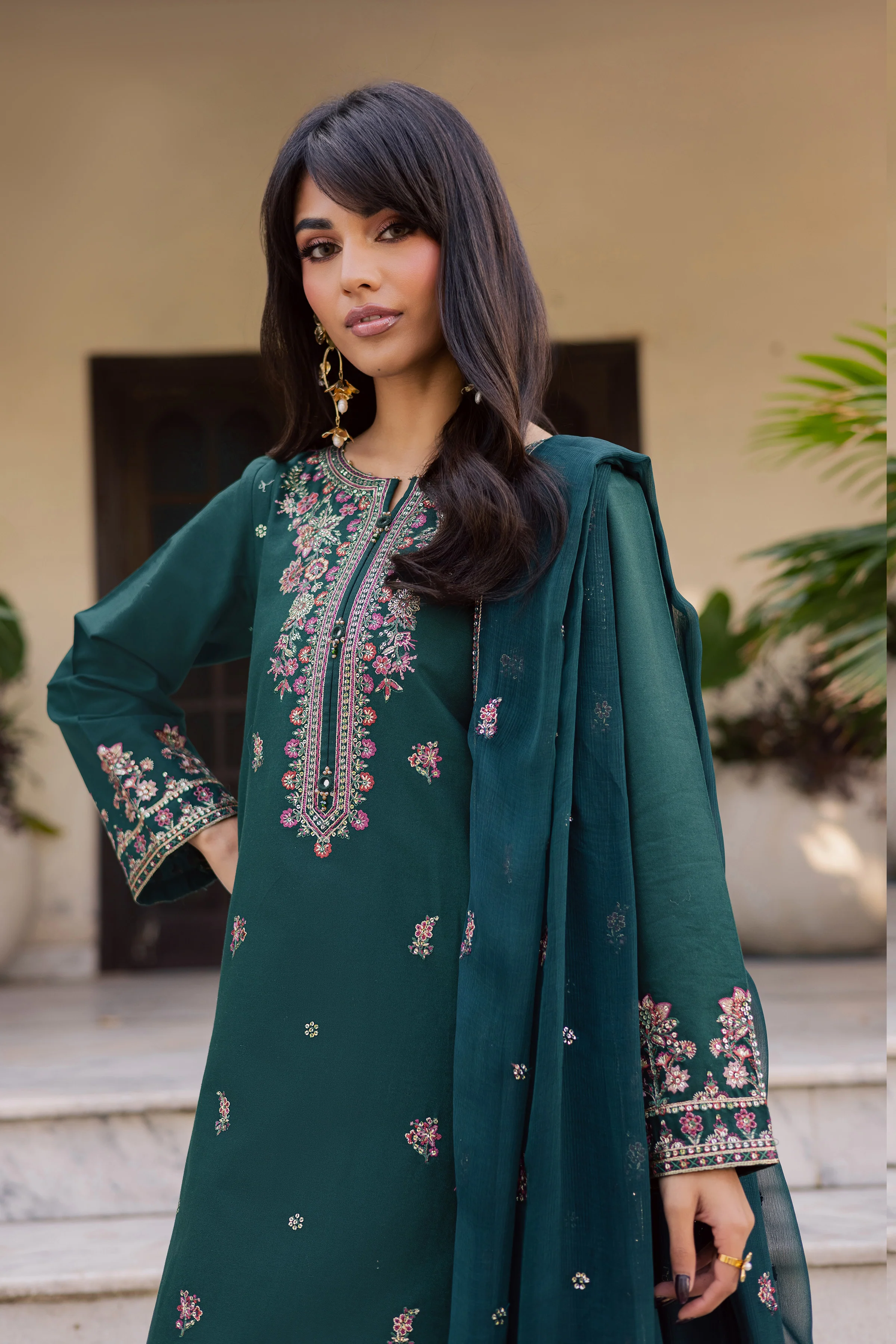 Prism 3Pc - Embroidered Khaddar Dress - Image 5