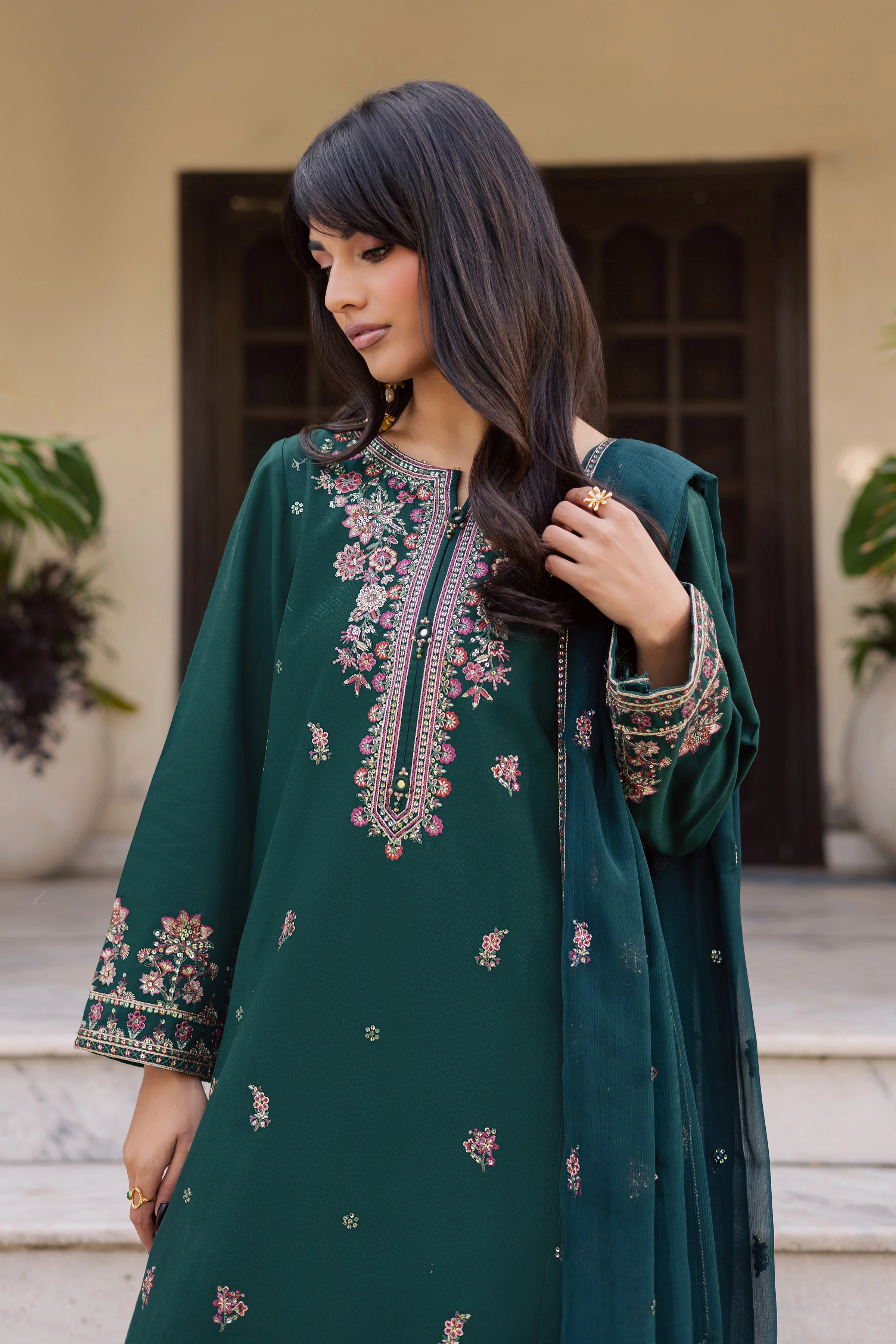 Prism 3Pc - Embroidered Khaddar Dress - Image 6