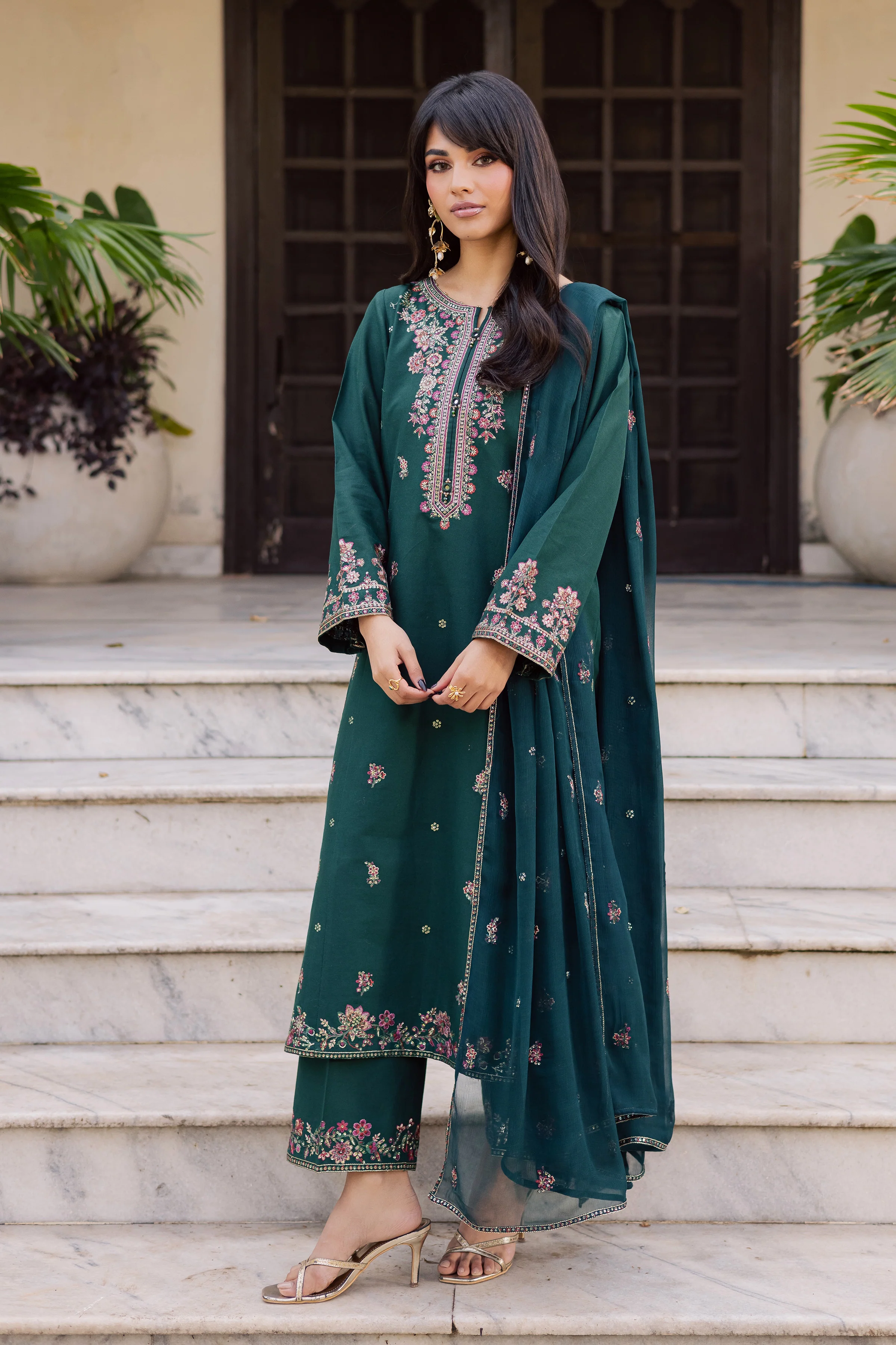 Prism 3Pc - Embroidered Khaddar Dress - Image 7