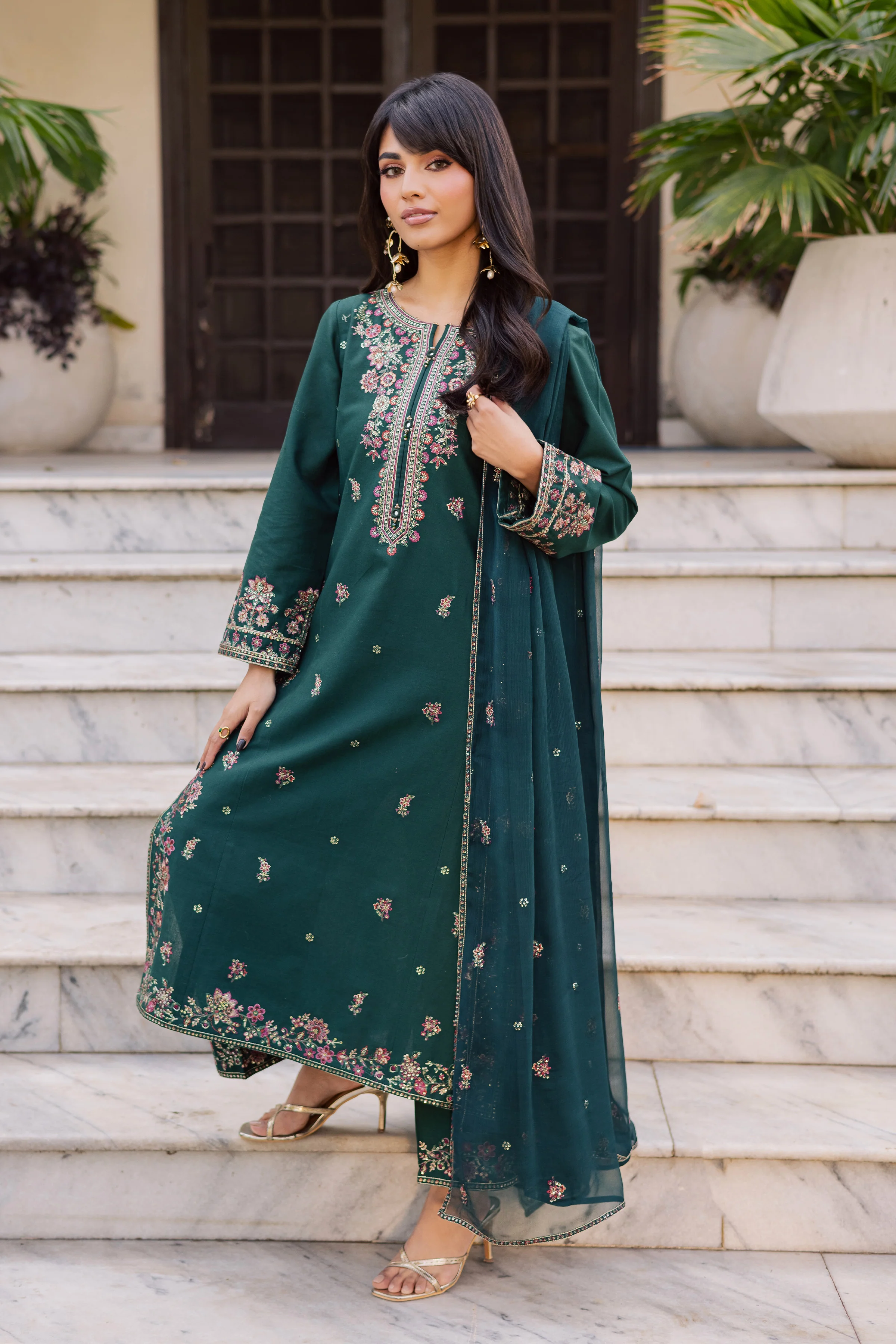 Prism 3Pc - Embroidered Khaddar Dress - Image 8