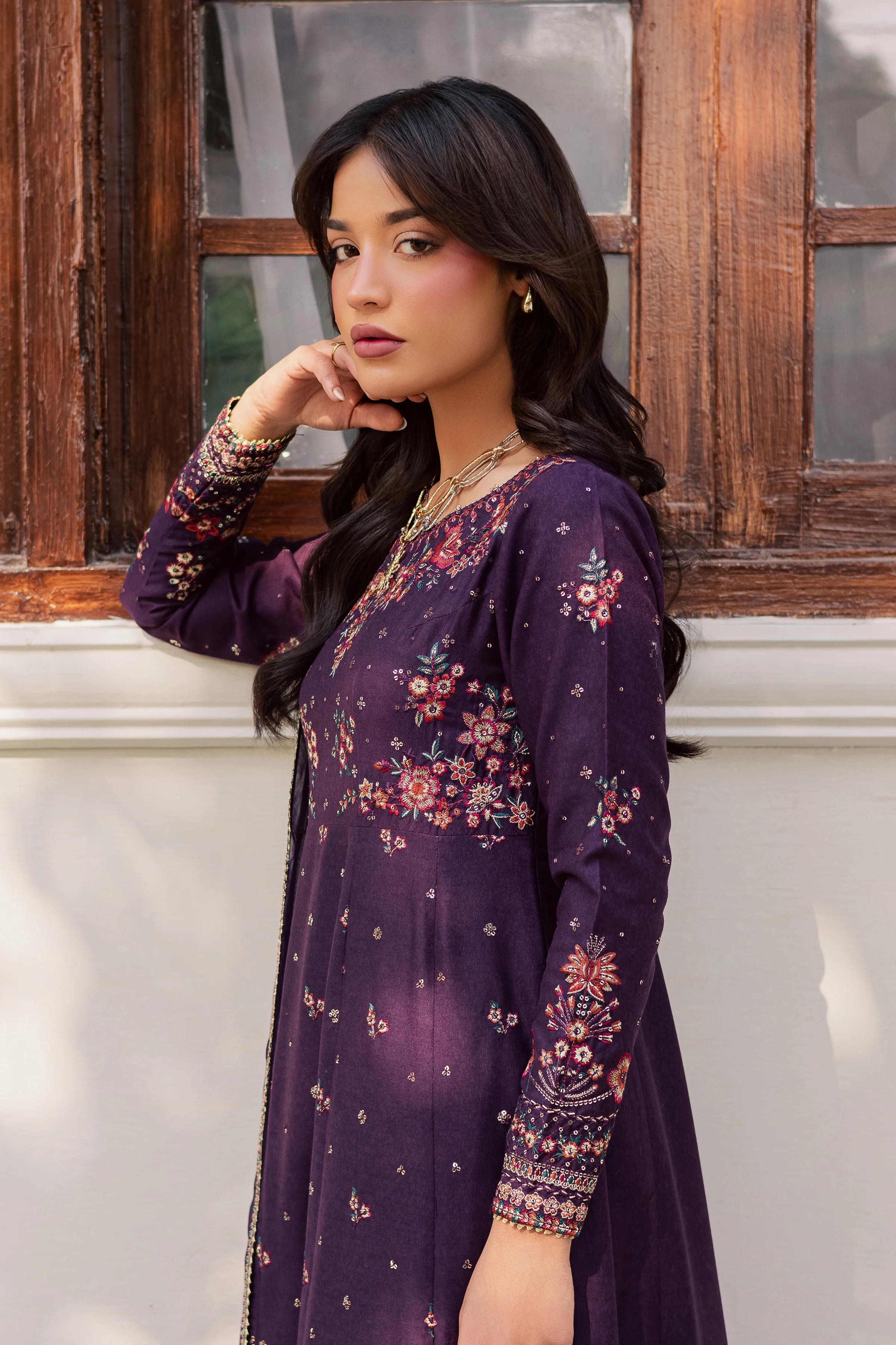 Purple Berry 3Pc - Embroidered Karandi Dress - Image 4
