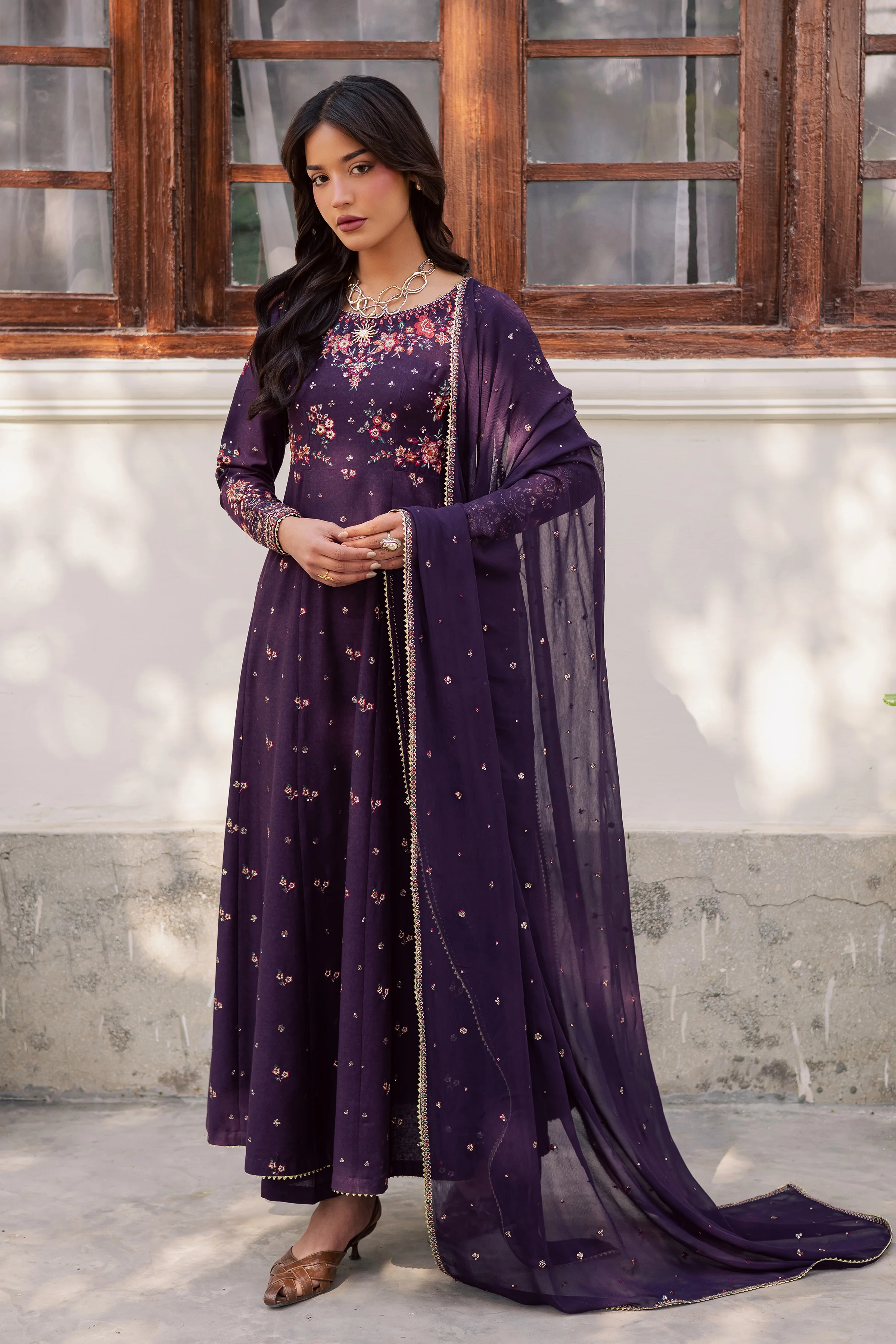 Purple Berry 3Pc - Embroidered Karandi Dress - Image 5