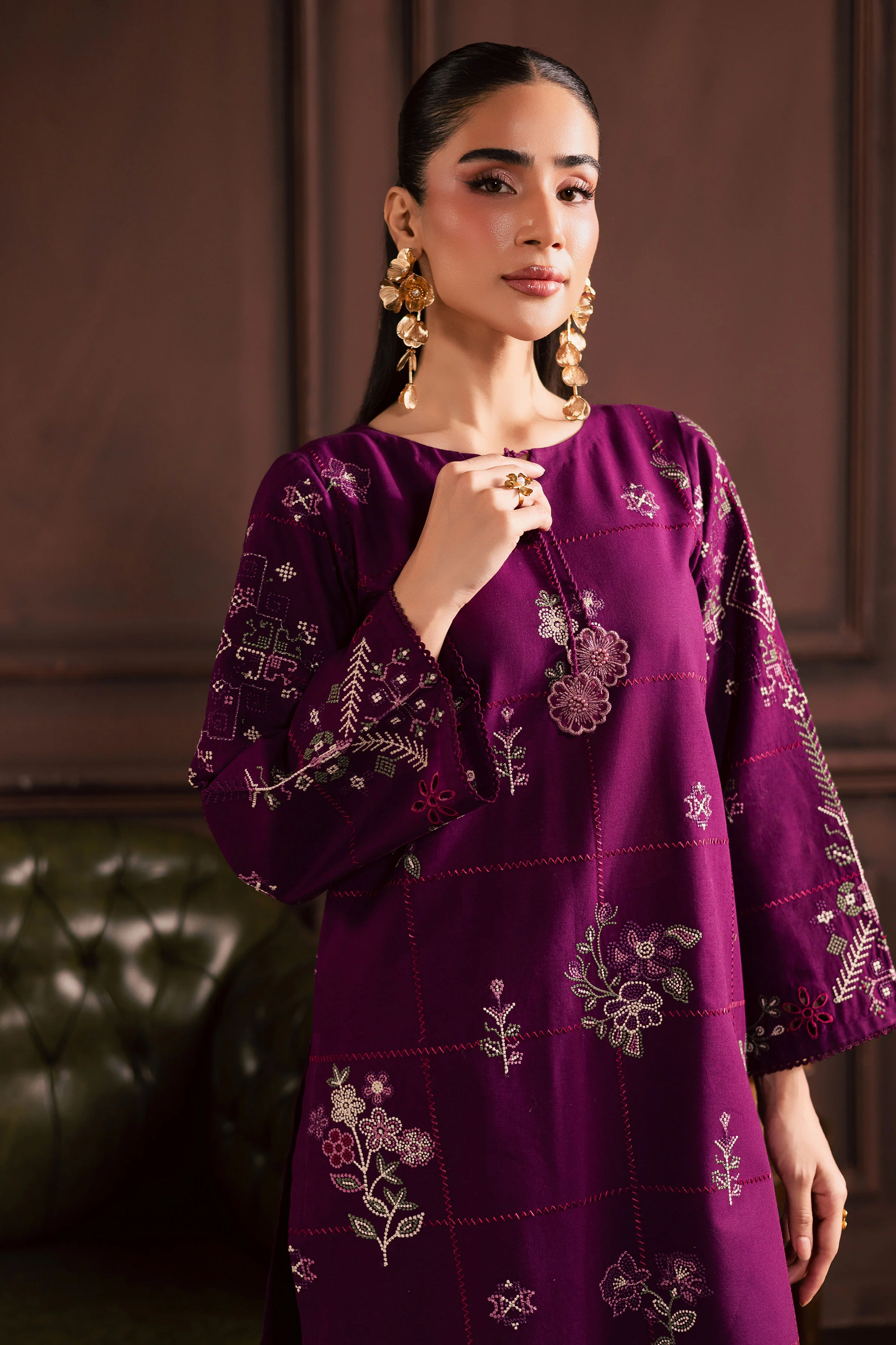 Purple Enid 2Pc - Embroidered Khaddar Dress - Image 10