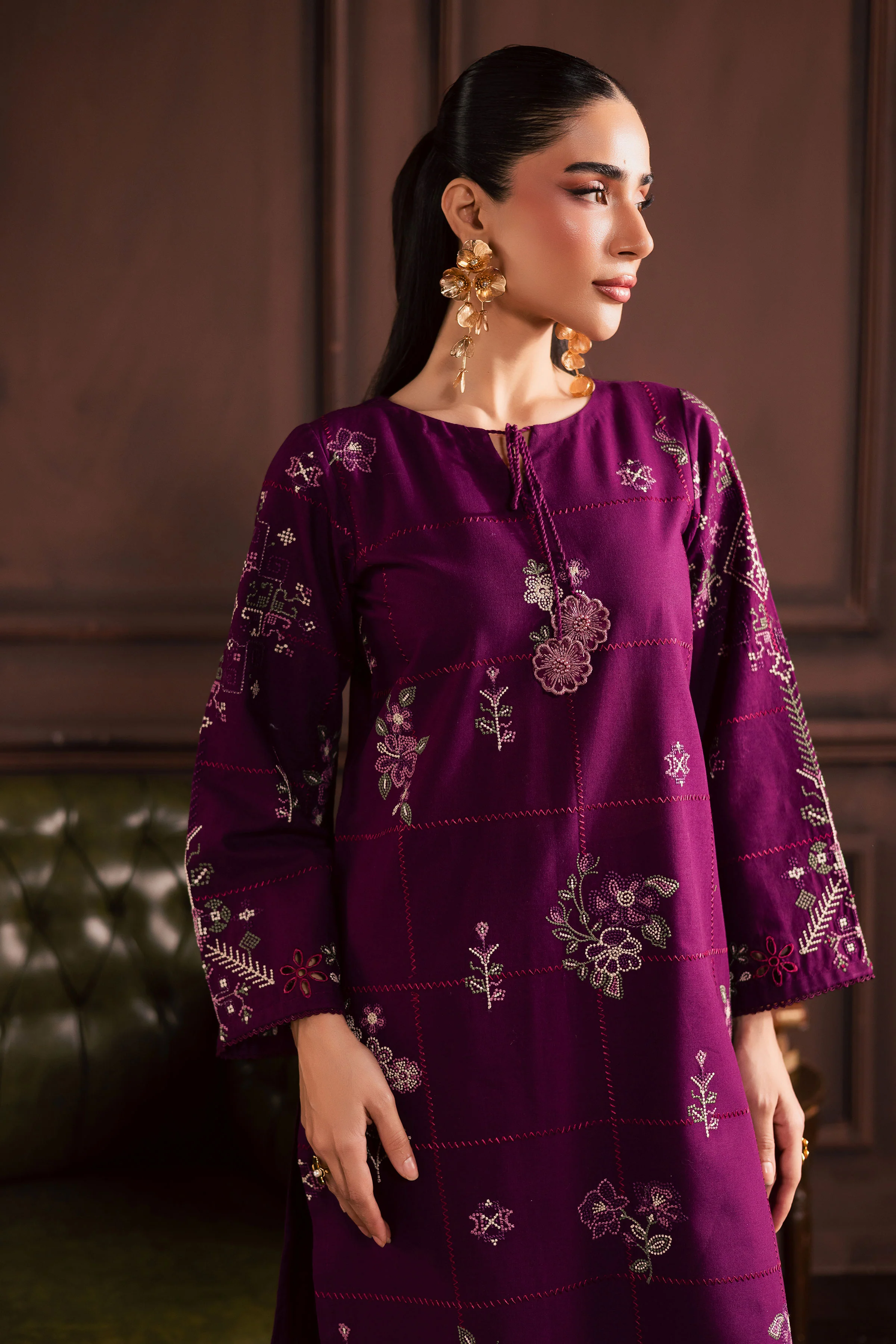 Purple Enid 2Pc - Embroidered Khaddar Dress - Image 2