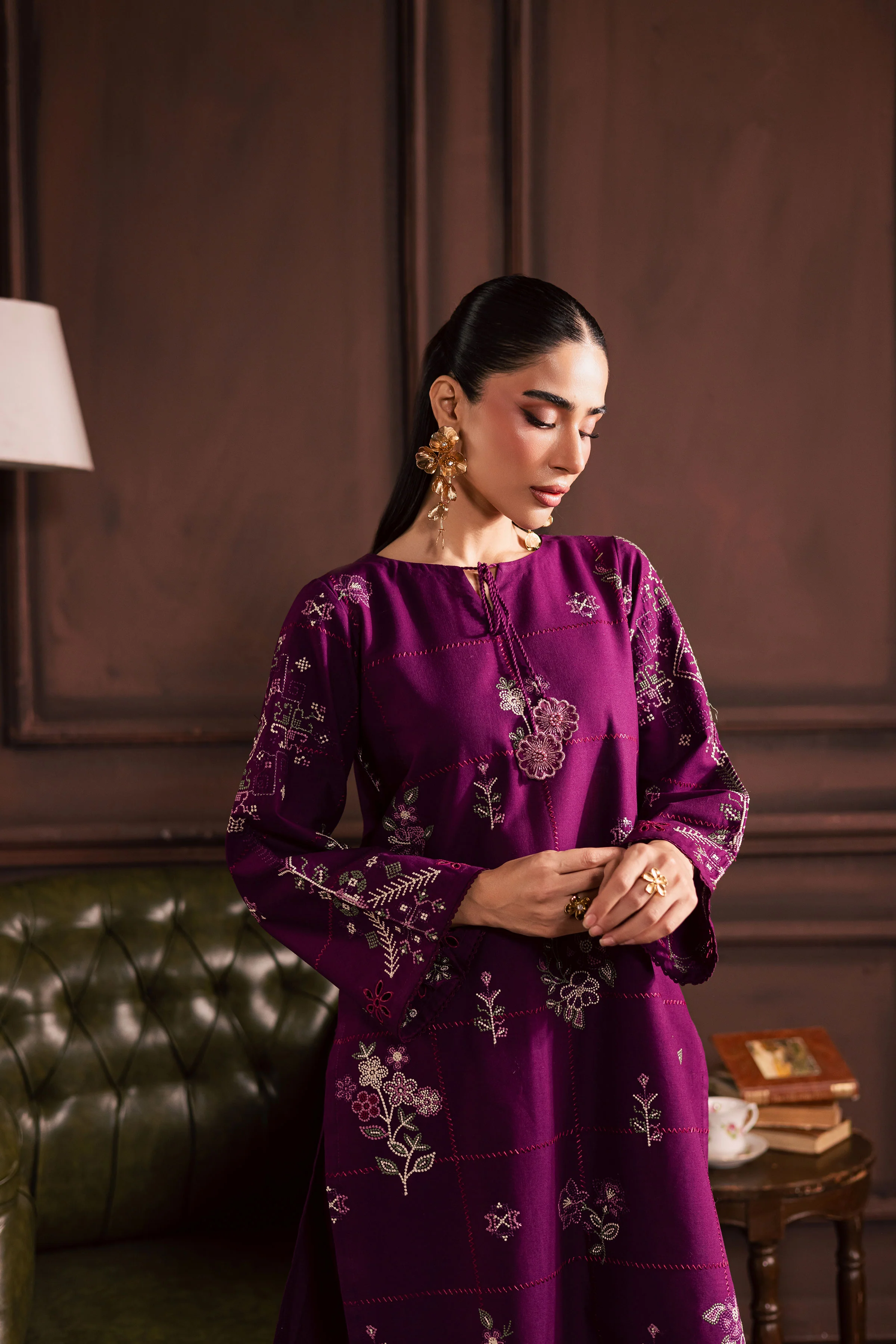 Purple Enid 2Pc - Embroidered Khaddar Dress - Image 3