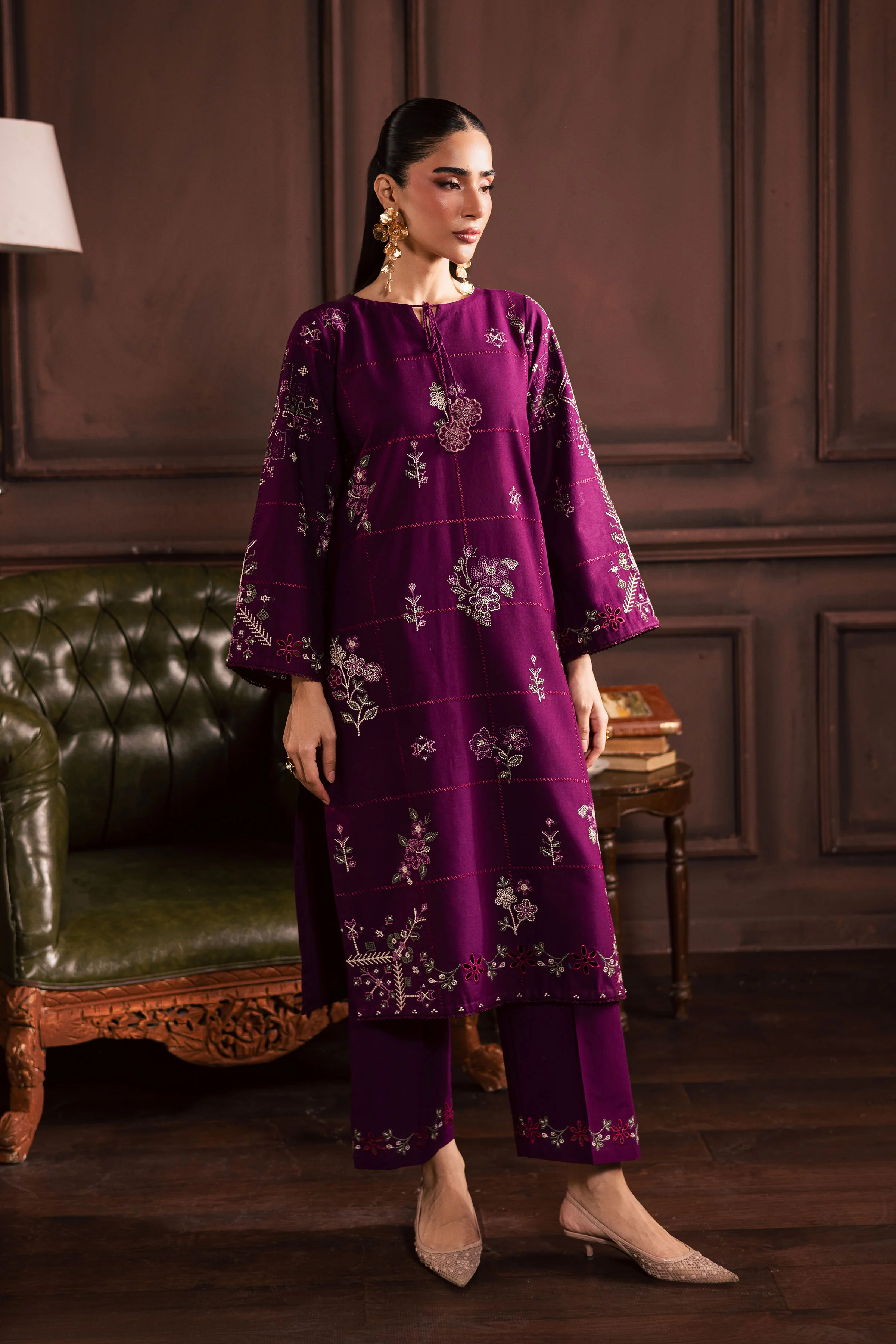 Purple Enid 2Pc - Embroidered Khaddar Dress - Image 4