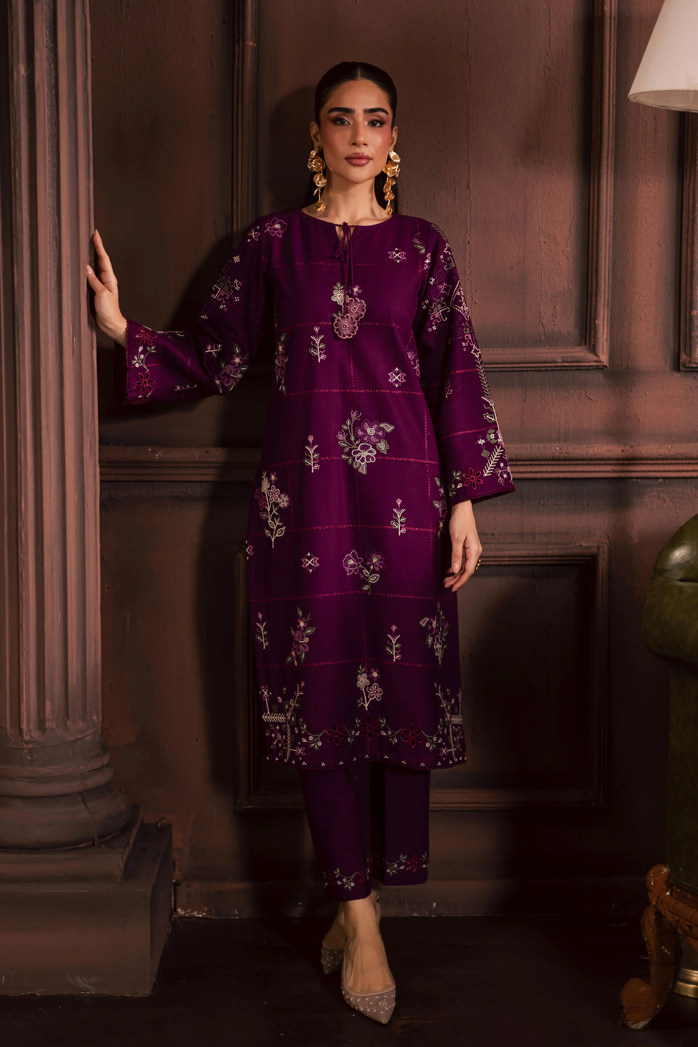 Purple Enid 2Pc - Embroidered Khaddar Dress - Image 8