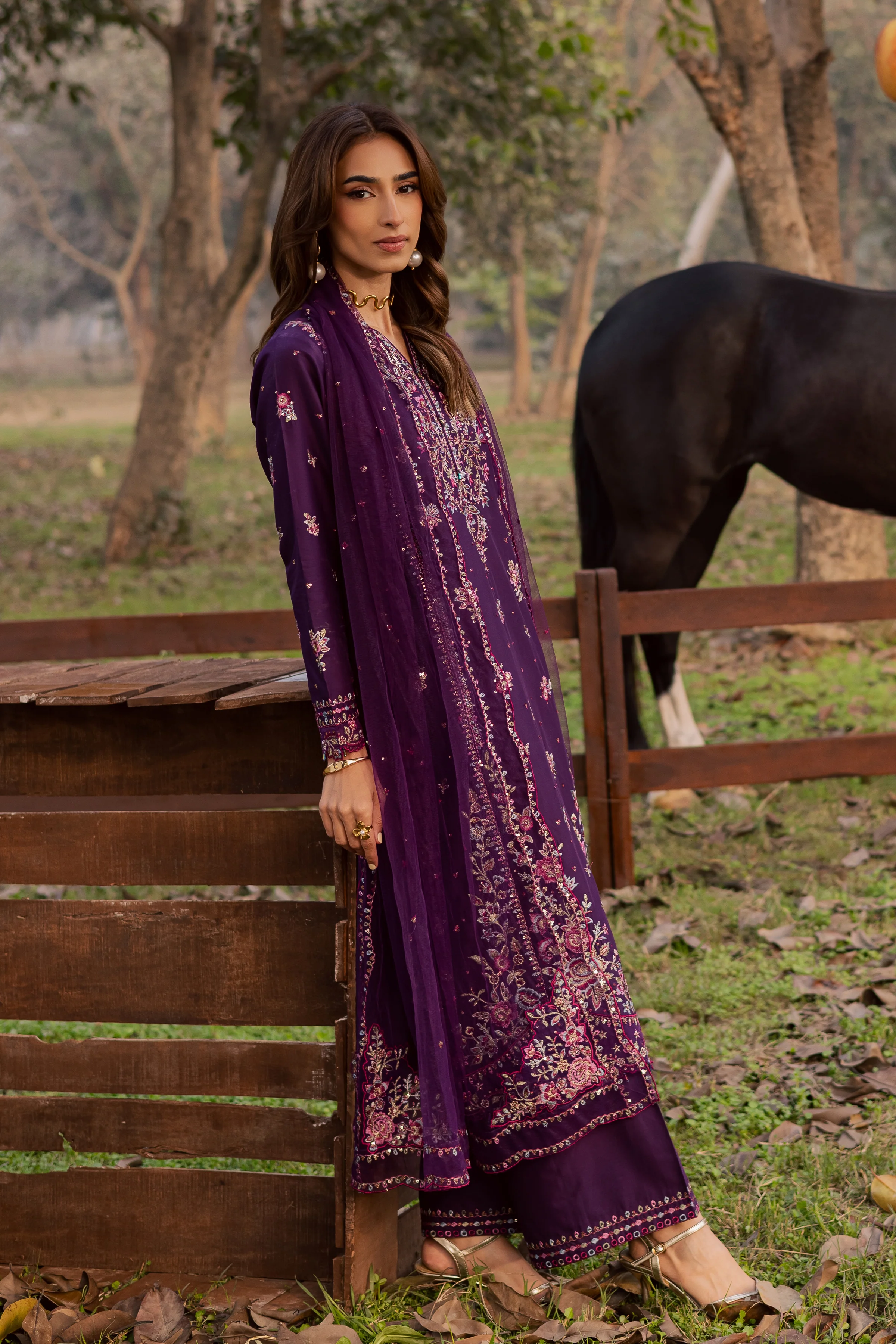 Purple Garden 3Pc - Festive Embroidered Lawn - Image 3