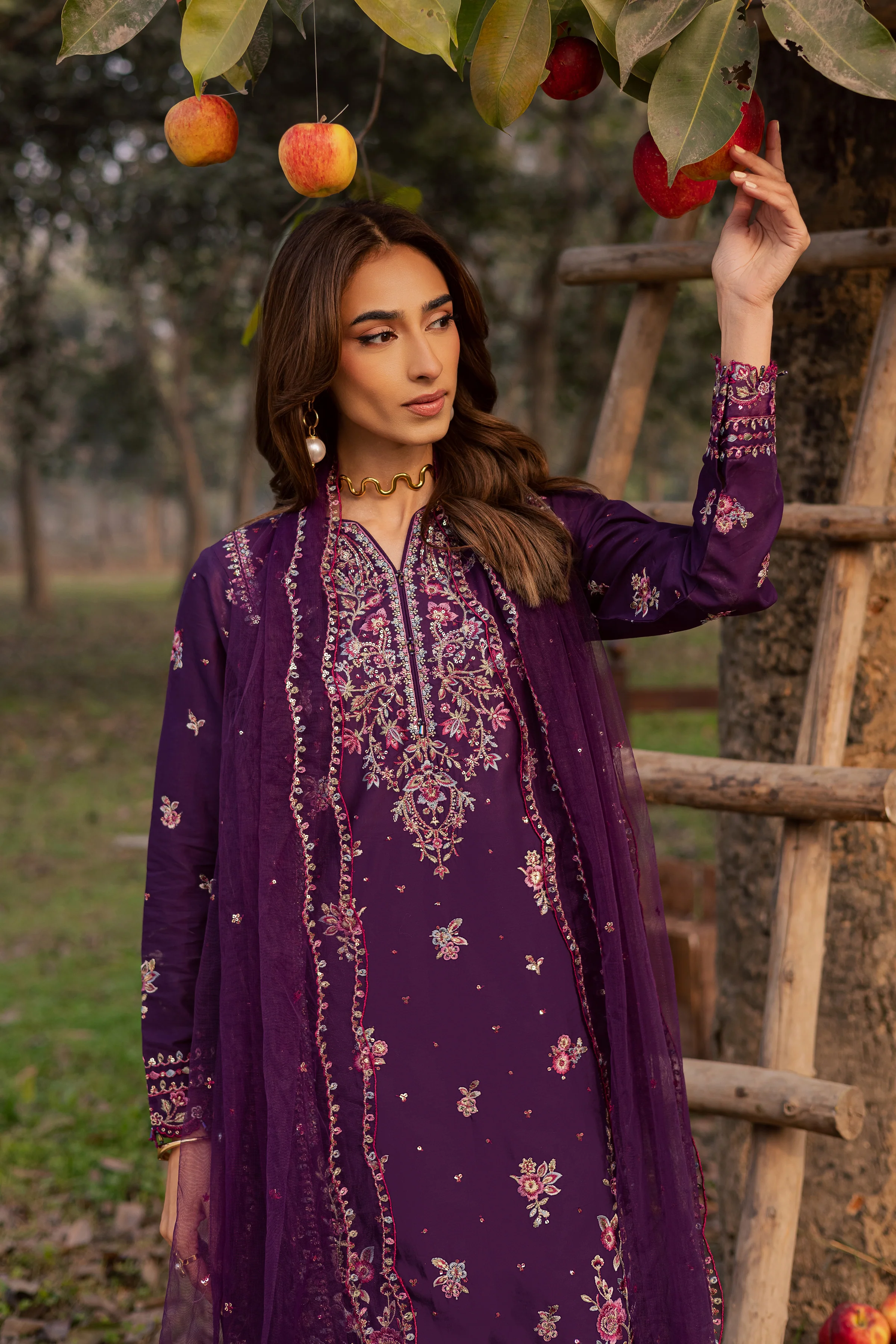 Purple Garden 3Pc - Festive Embroidered Lawn - Image 4