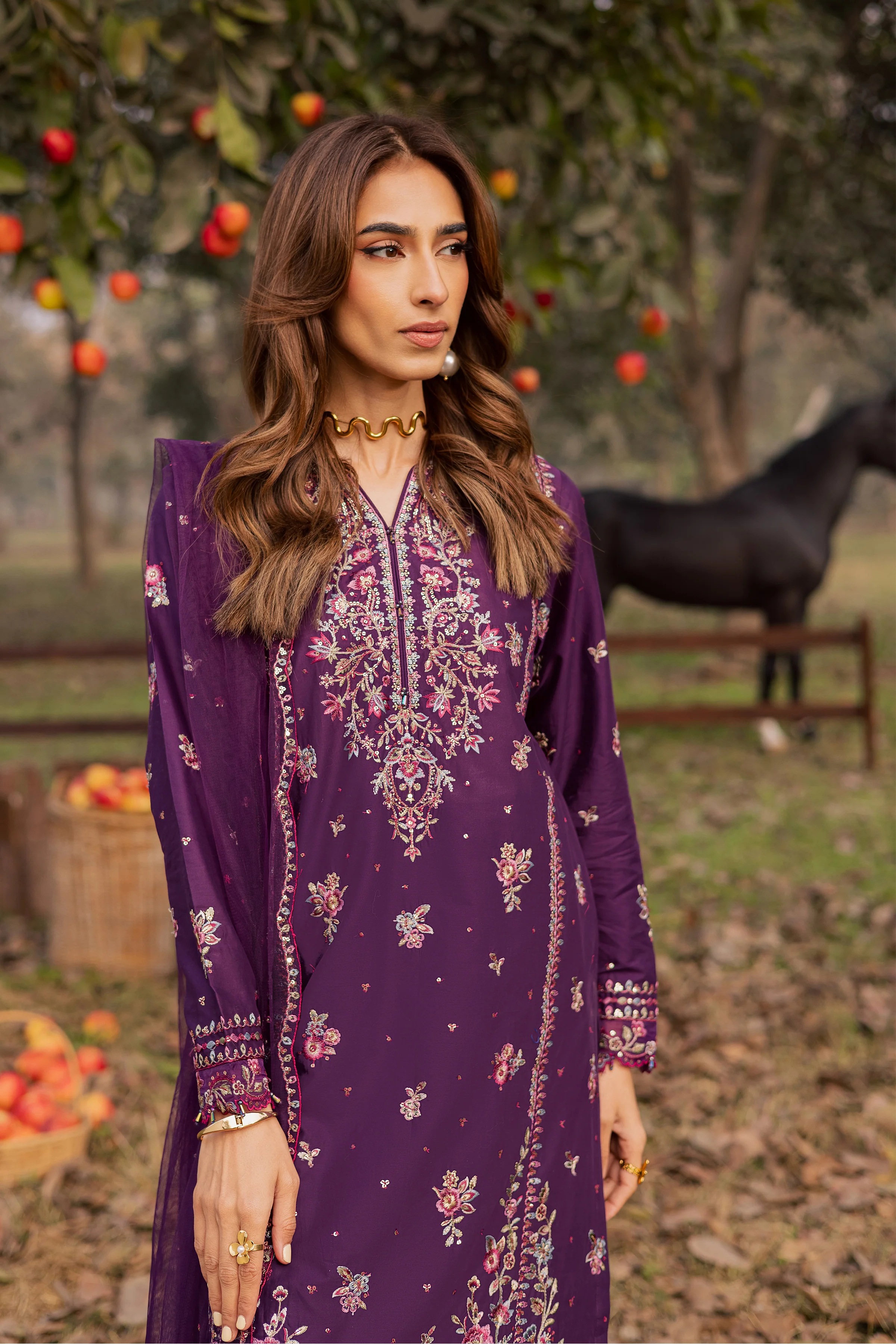 Purple Garden 3Pc - Festive Embroidered Lawn - Image 5