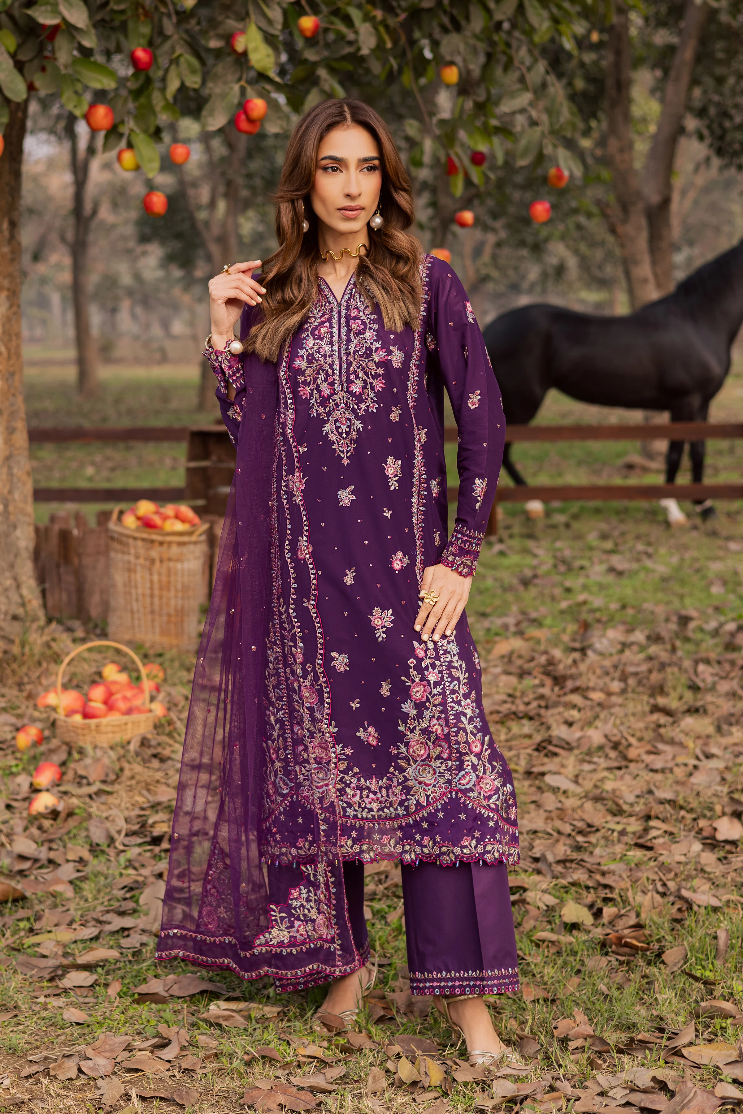 Purple Garden 3Pc - Festive Embroidered Lawn - Image 6