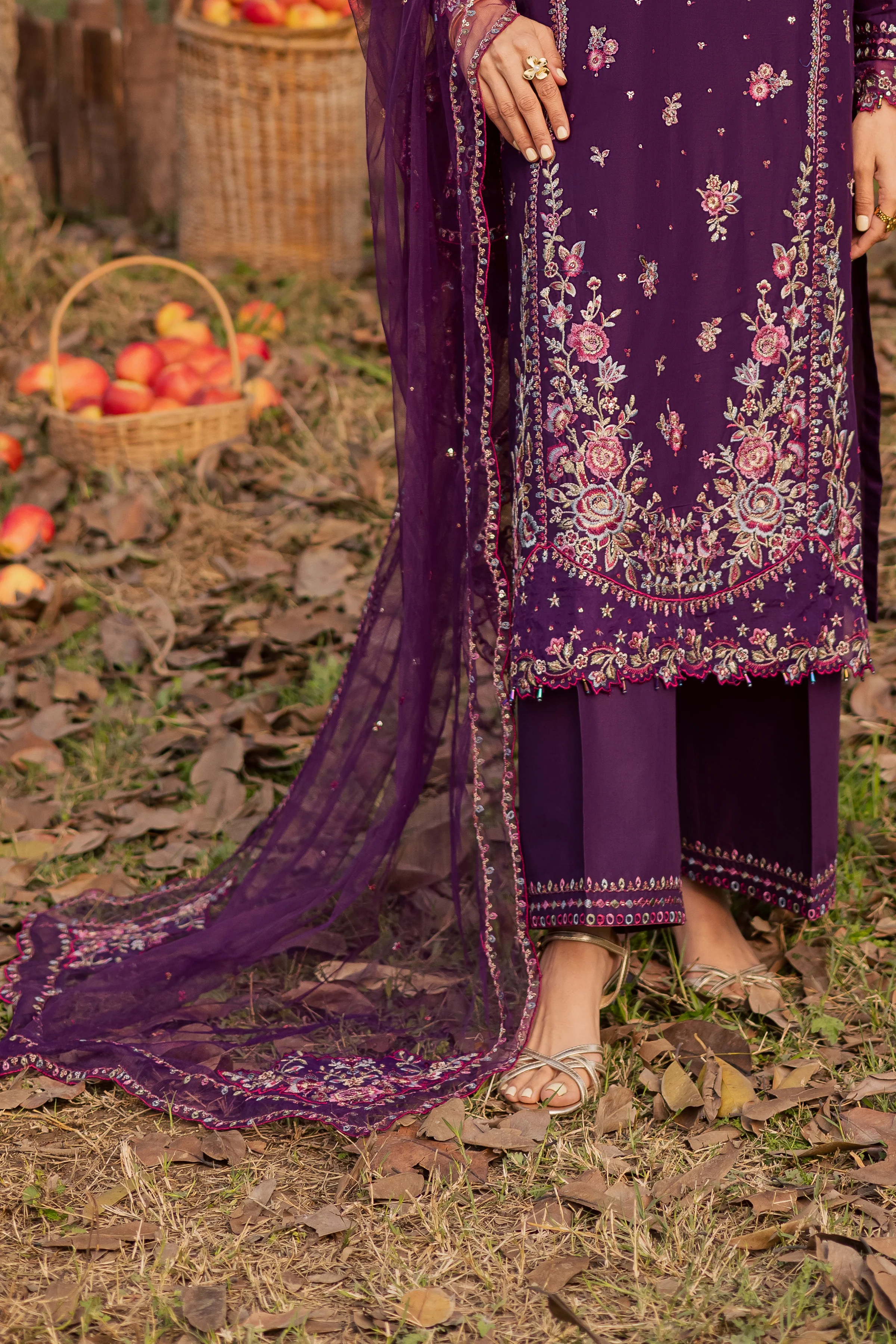 Purple Garden 3Pc - Festive Embroidered Lawn - Image 7