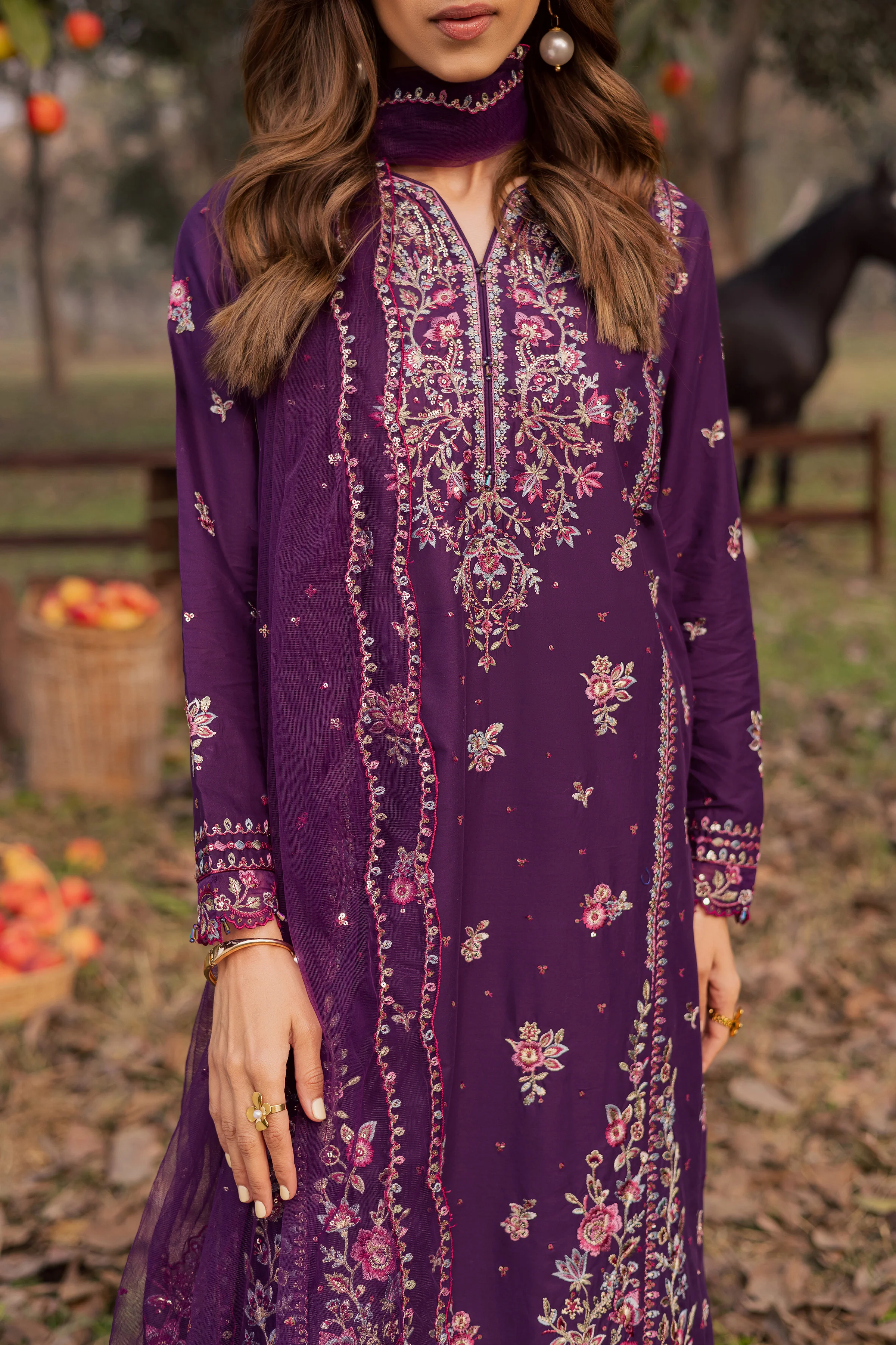 Purple Garden 3Pc - Festive Embroidered Lawn - Image 8