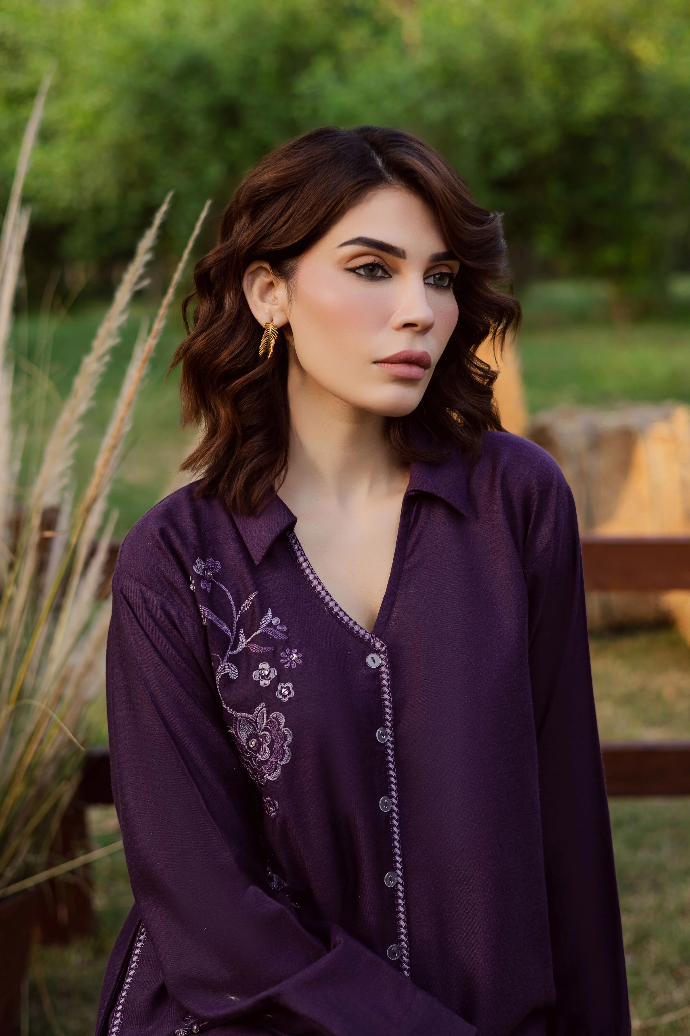 Purple Linen 2Pc - Embroidered Karandi Dress - Image 2