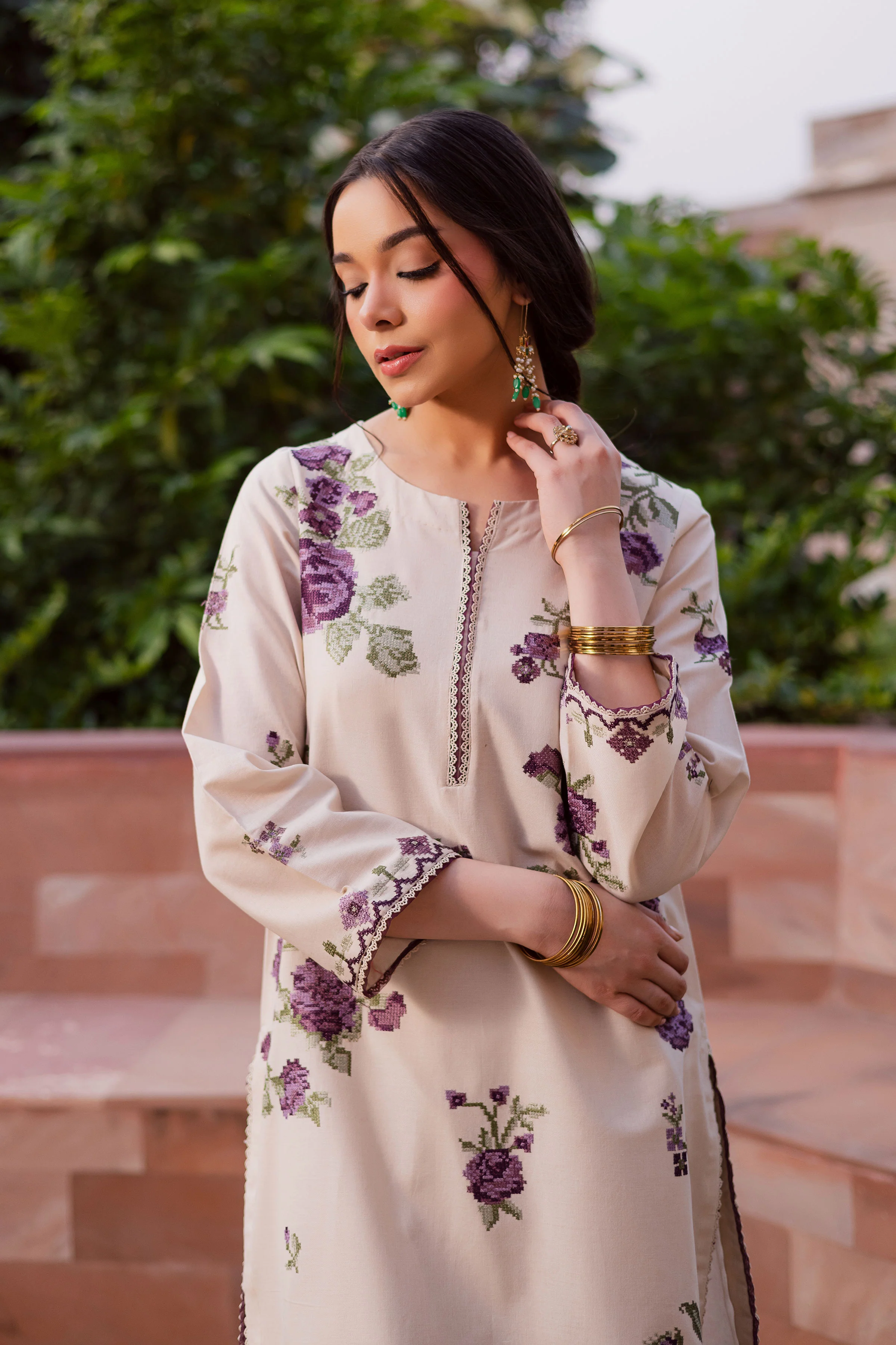 Purple Nate 2Pc - Embroidered Khaddar Dress - Image 2