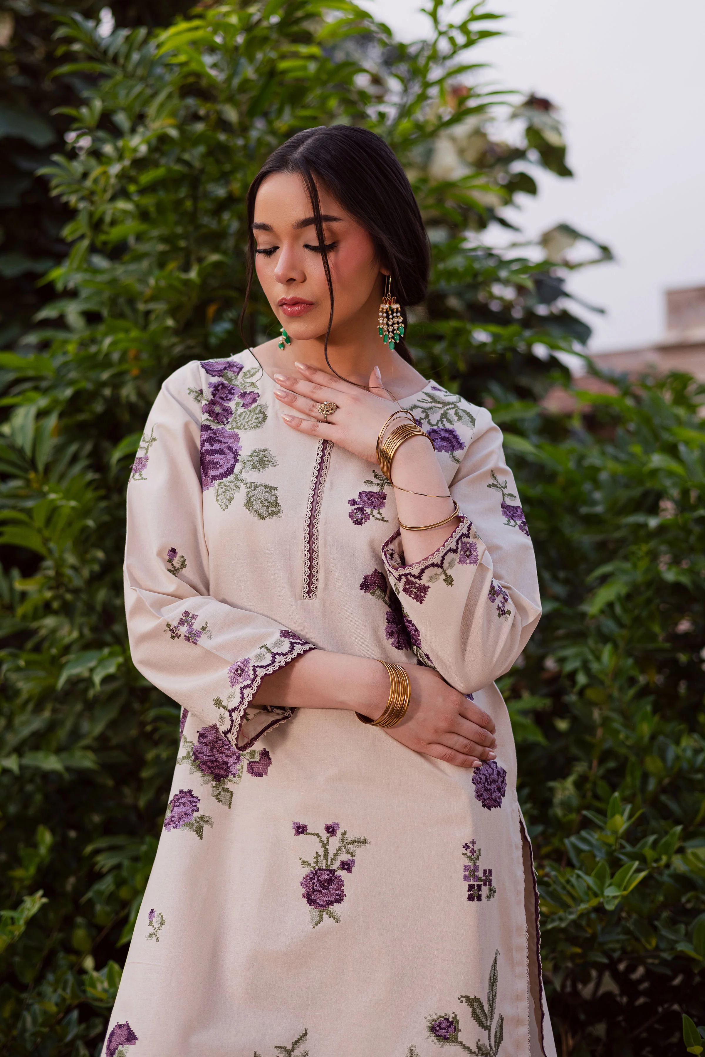 Purple Nate 2Pc - Embroidered Khaddar Dress - Image 3