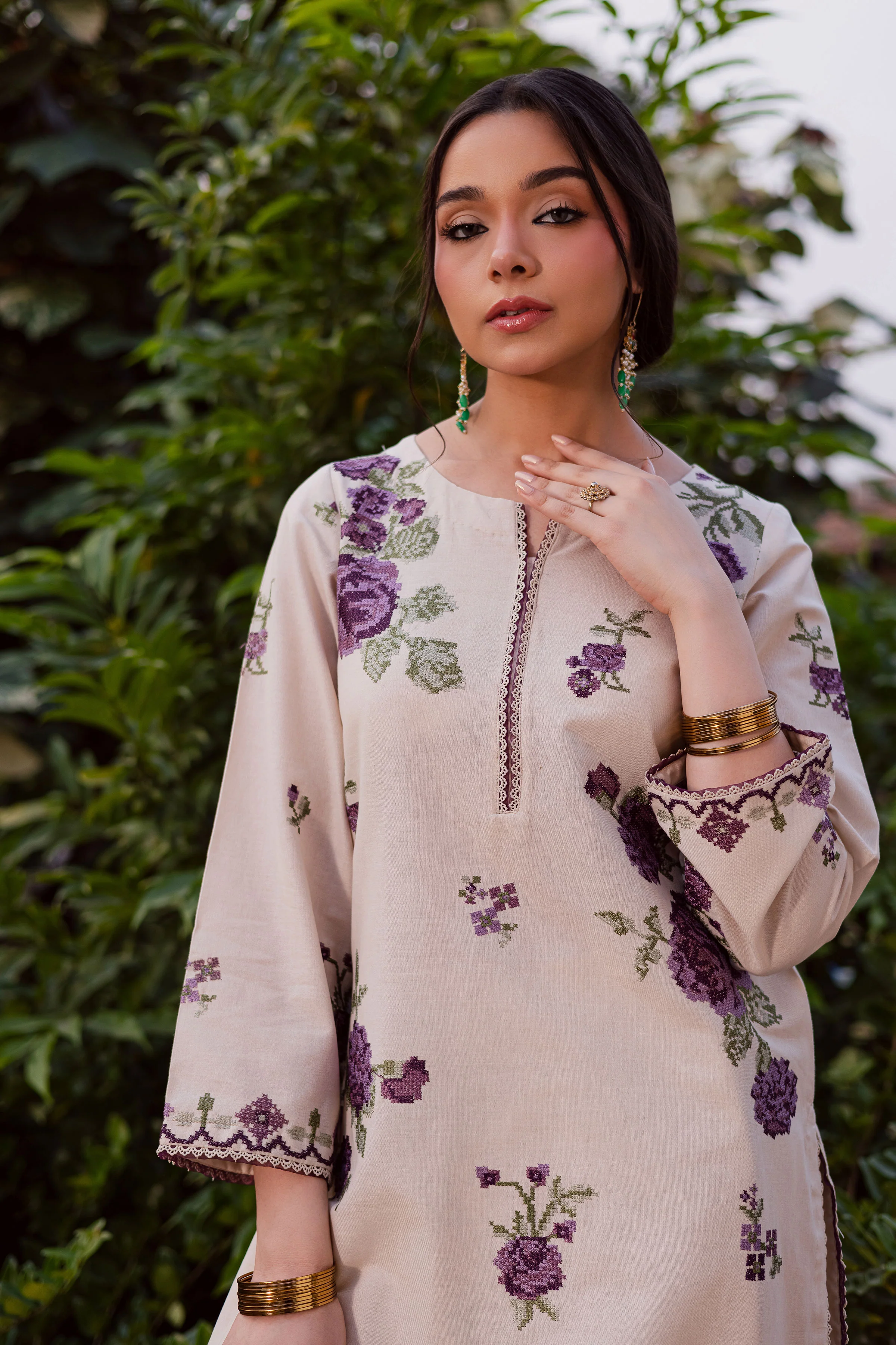 Purple Nate 2Pc - Embroidered Khaddar Dress - Image 4