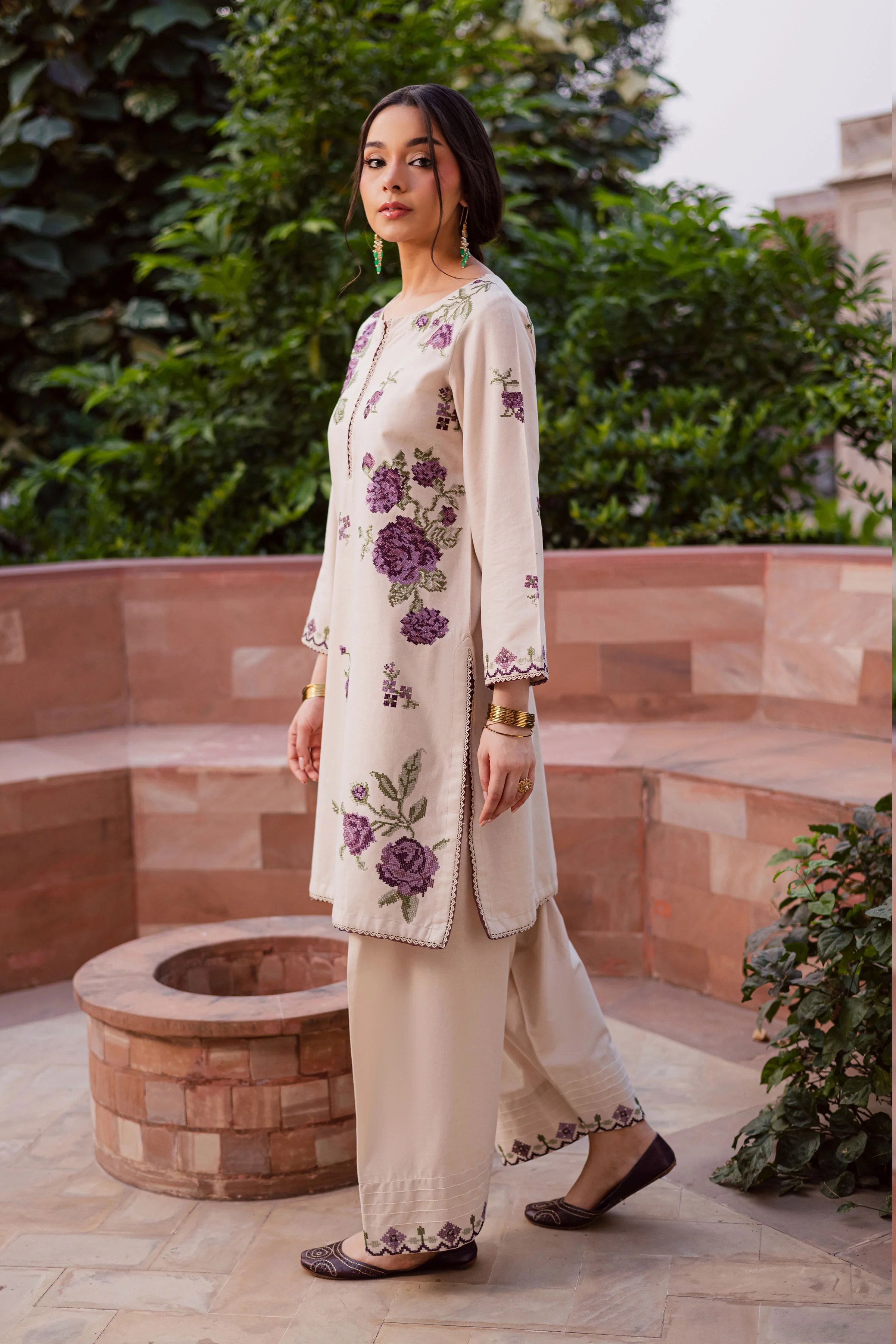 Purple Nate 2Pc - Embroidered Khaddar Dress - Image 5