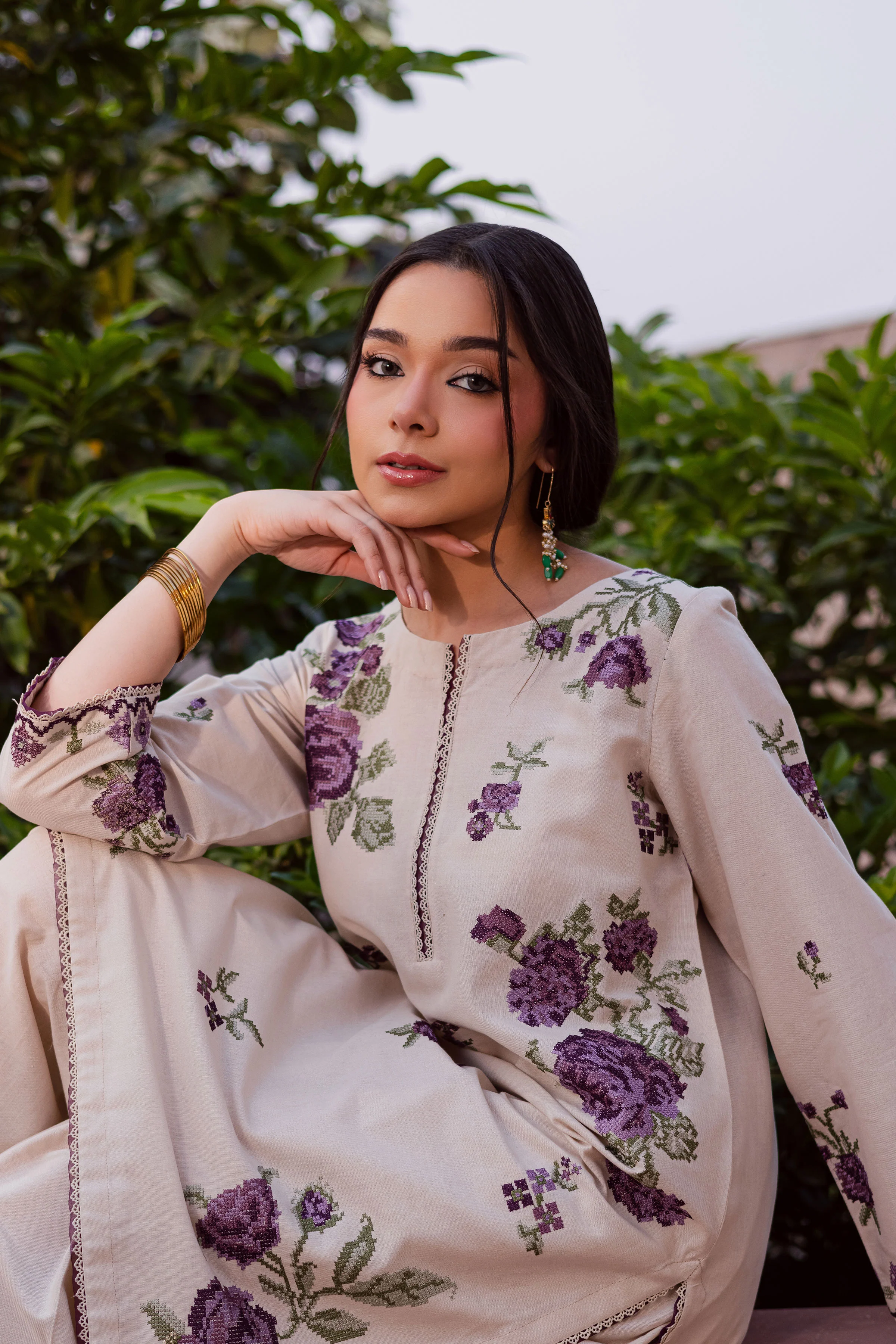 Purple Nate 2Pc - Embroidered Khaddar Dress - Image 7