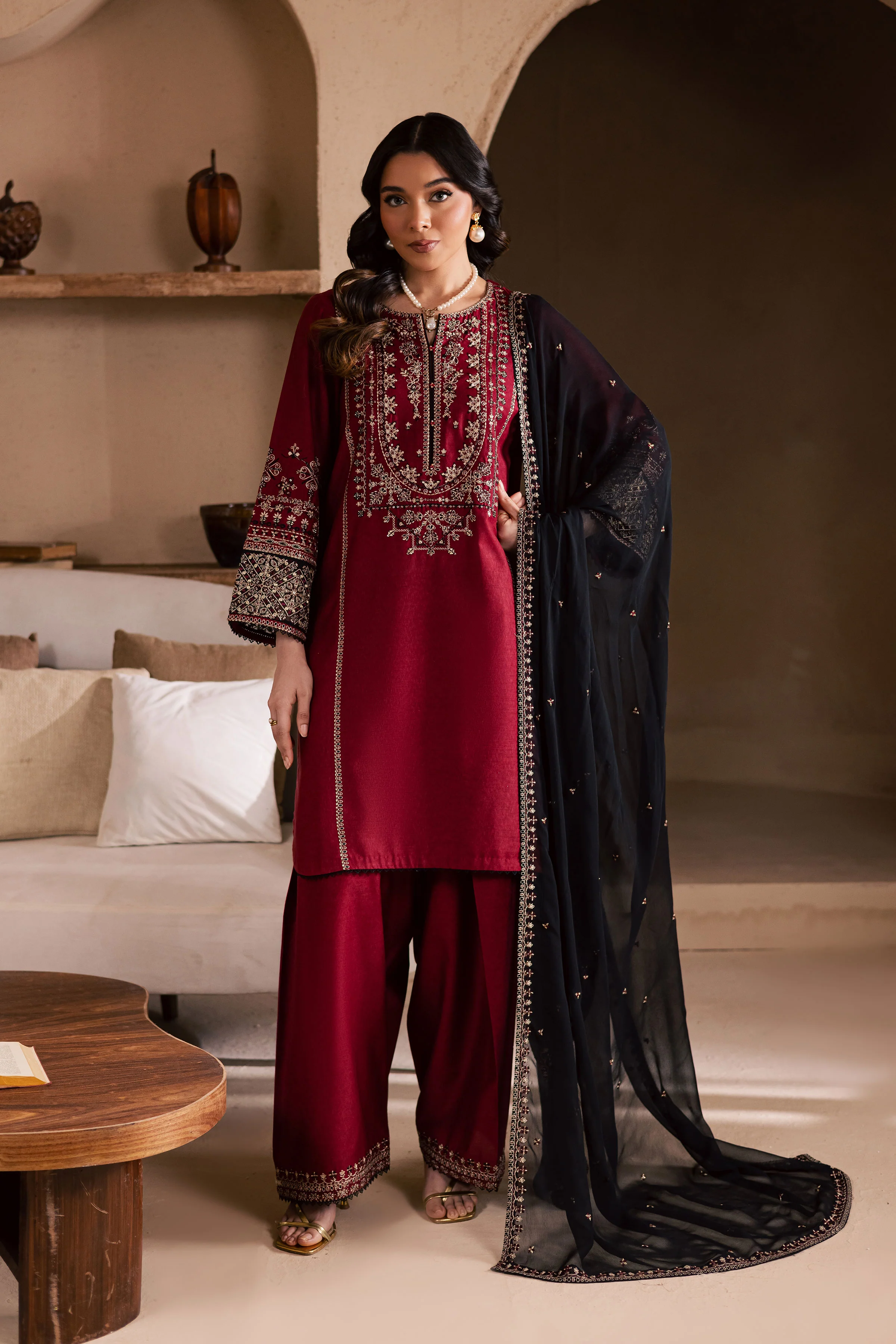 Radish 3Pc - Embroidered Khaddar Dress