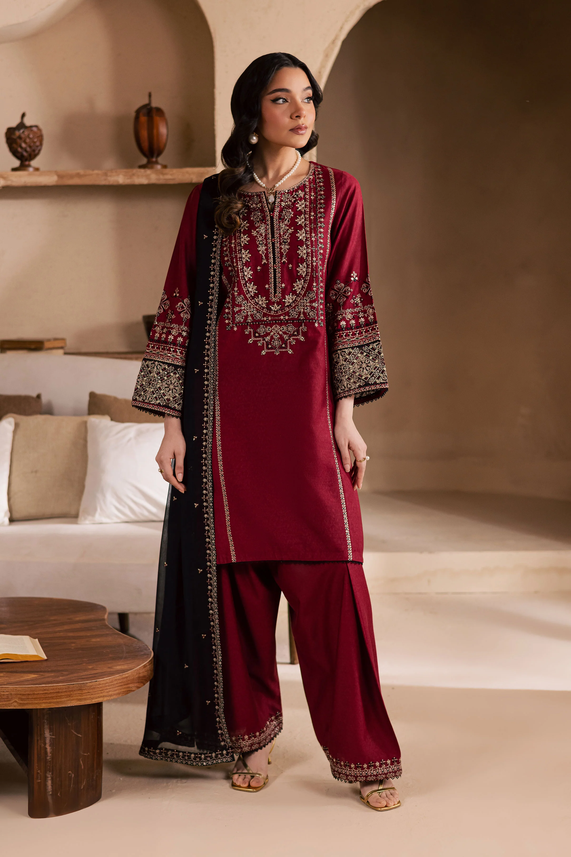 Radish 3Pc - Embroidered Khaddar Dress - Image 3