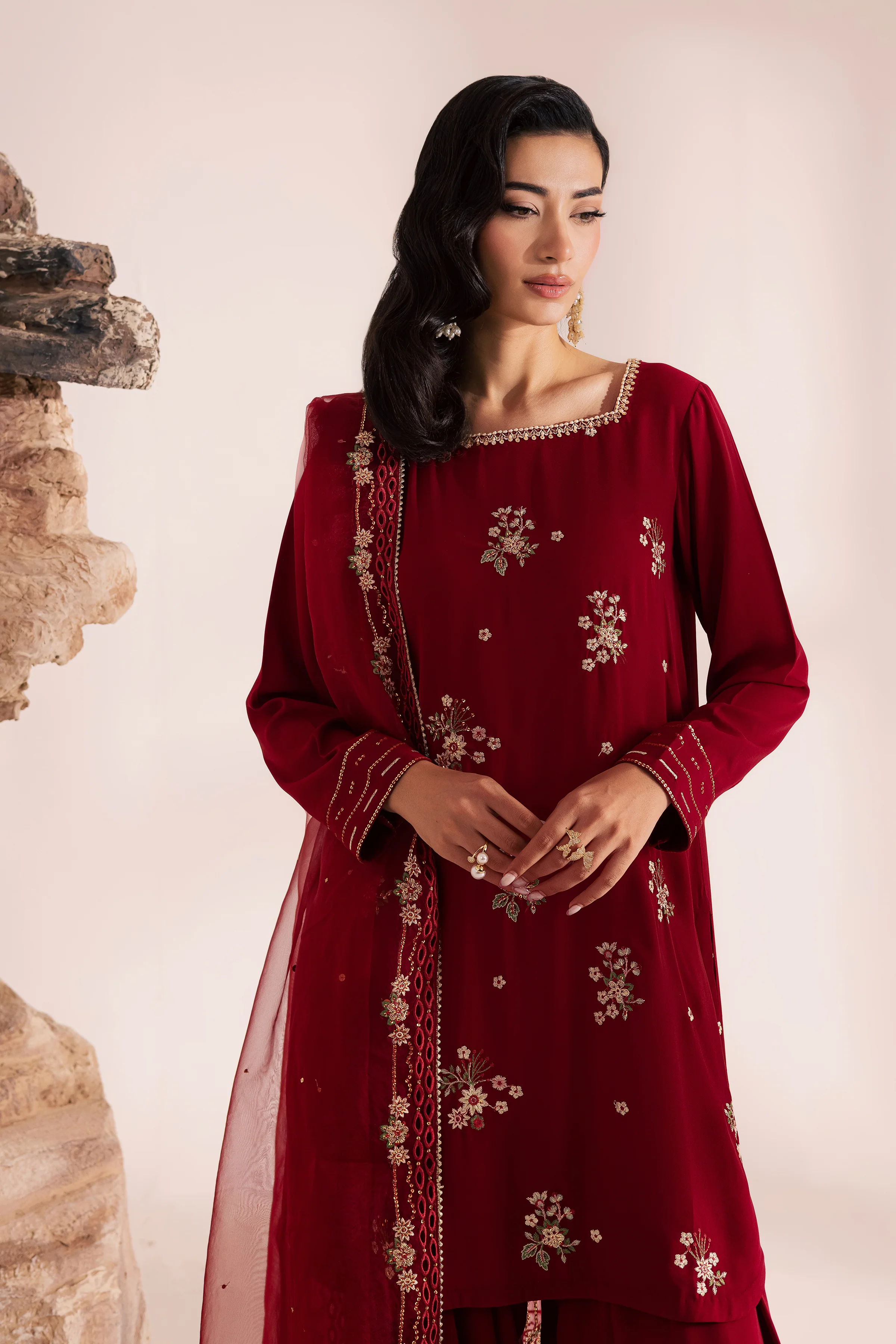 Red Aria 3Pc - Festive Luxe Pret - Image 3
