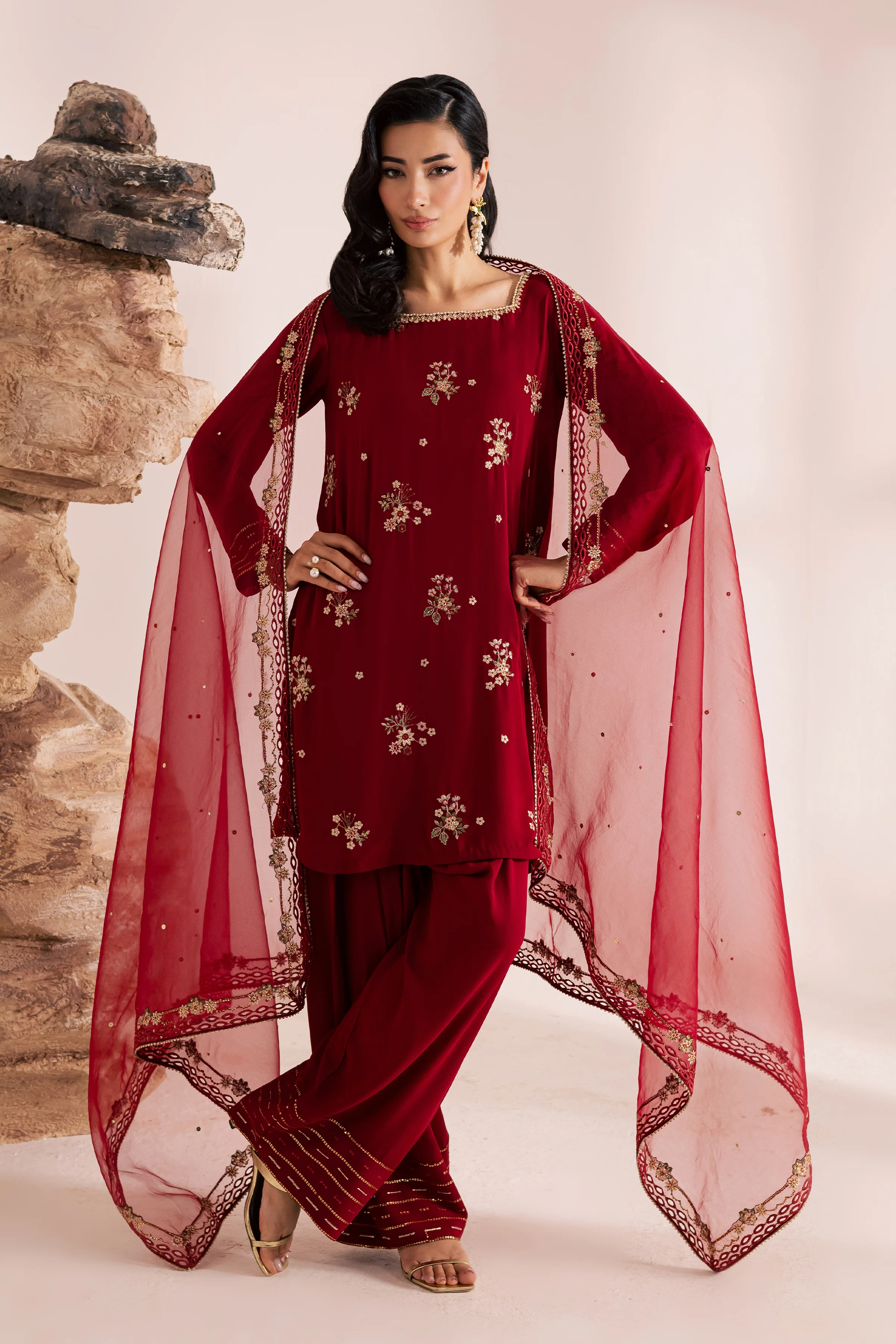 Red Aria 3Pc - Festive Luxe Pret - Image 4