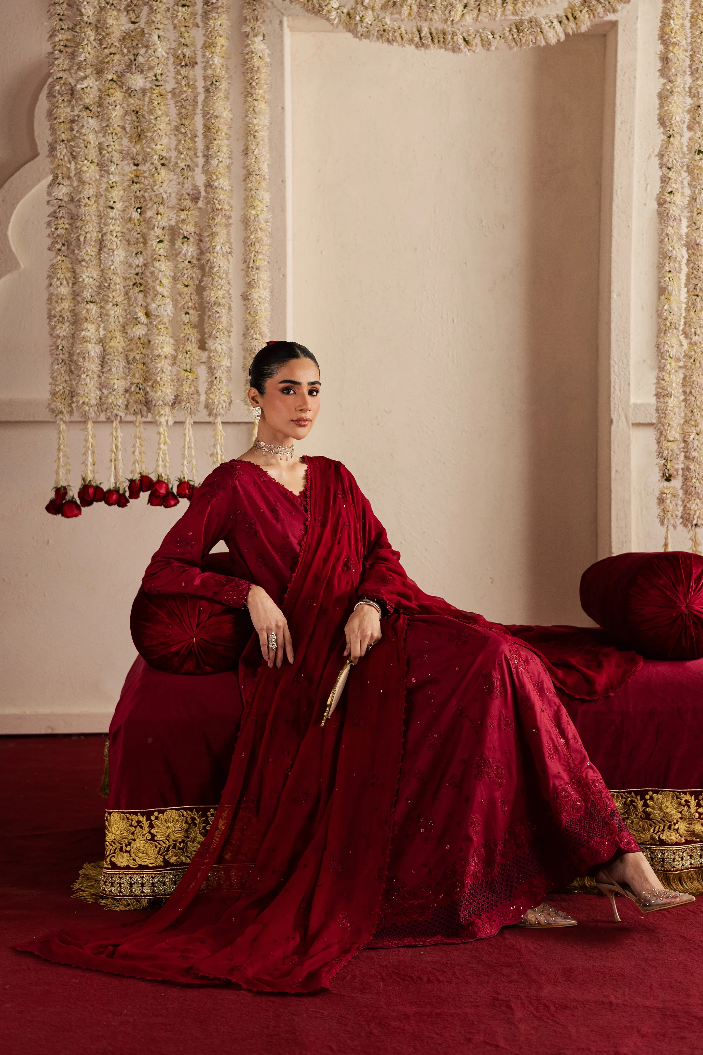 Red Bloom 3Pc - Festive Embroidered Lawn - Image 3