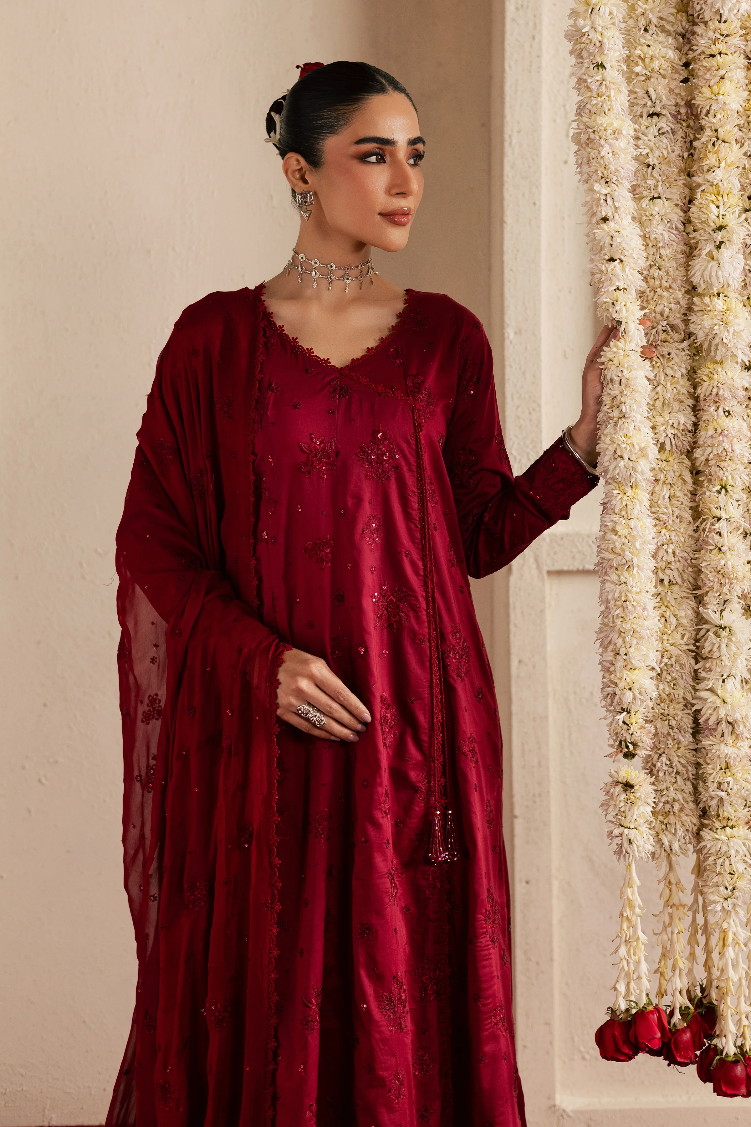 Red Bloom 3Pc - Festive Embroidered Lawn - Image 4