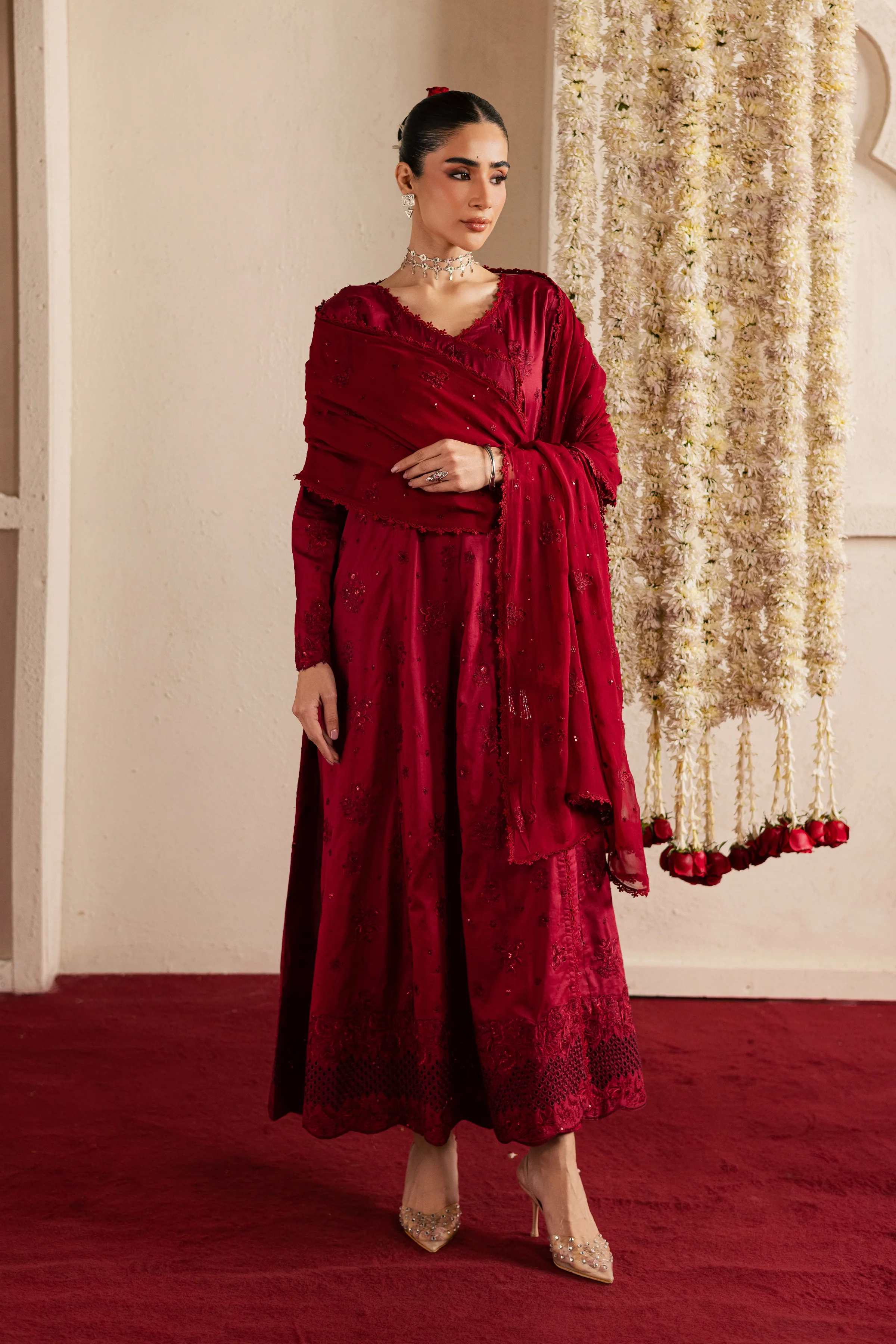 Red Bloom 3Pc - Festive Embroidered Lawn - Image 5