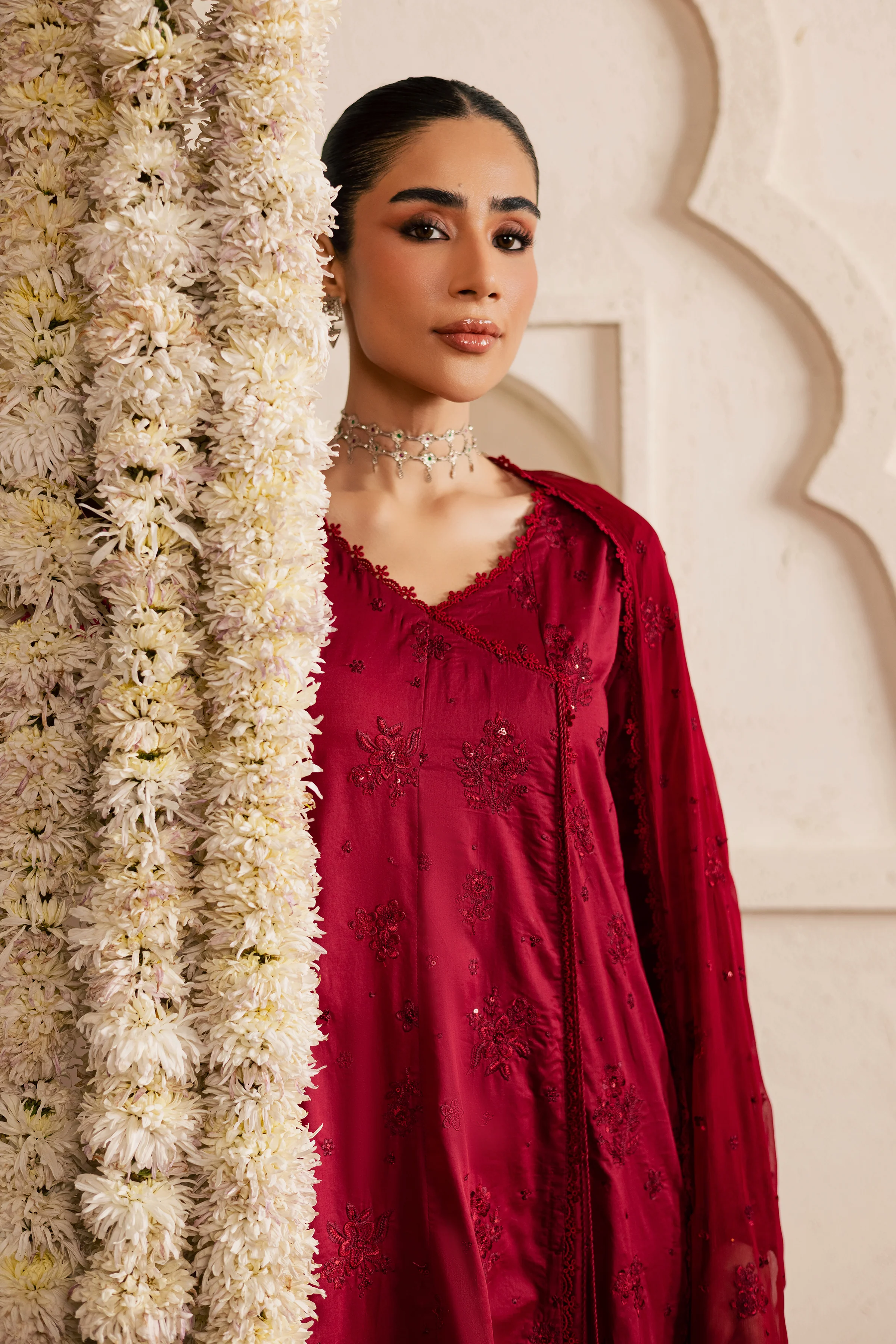 Red Bloom 3Pc - Festive Embroidered Lawn - Image 6