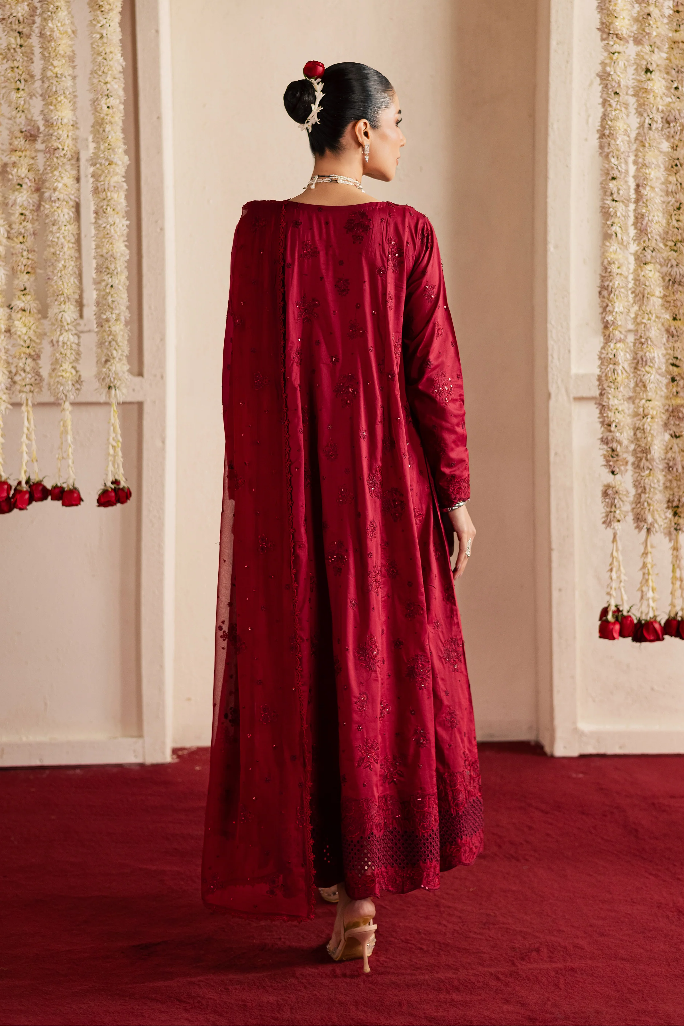 Red Bloom 3Pc - Festive Embroidered Lawn - Image 7