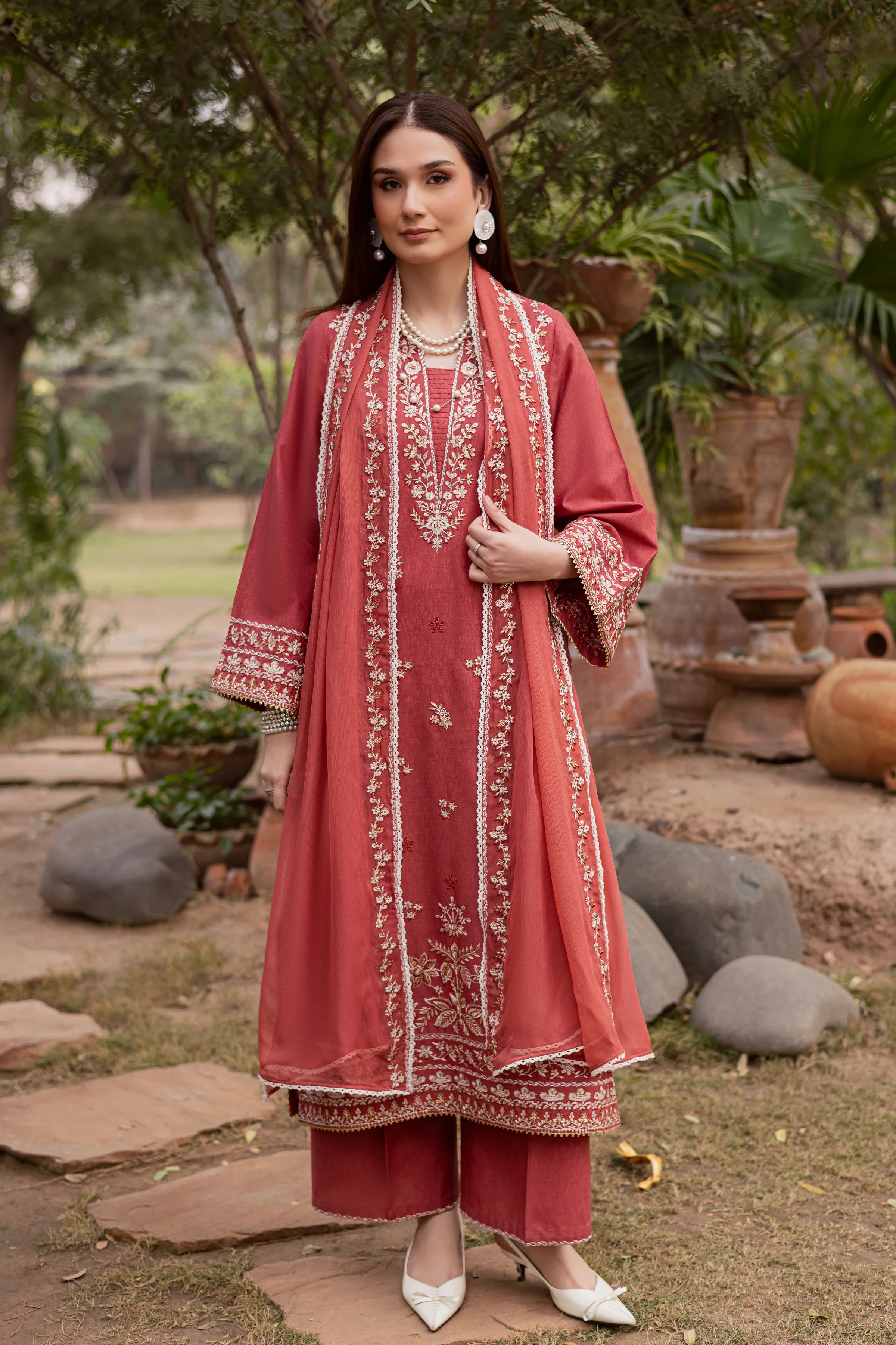 Red Carrot 3Pc - Embroidered Festive Pret - Image 4