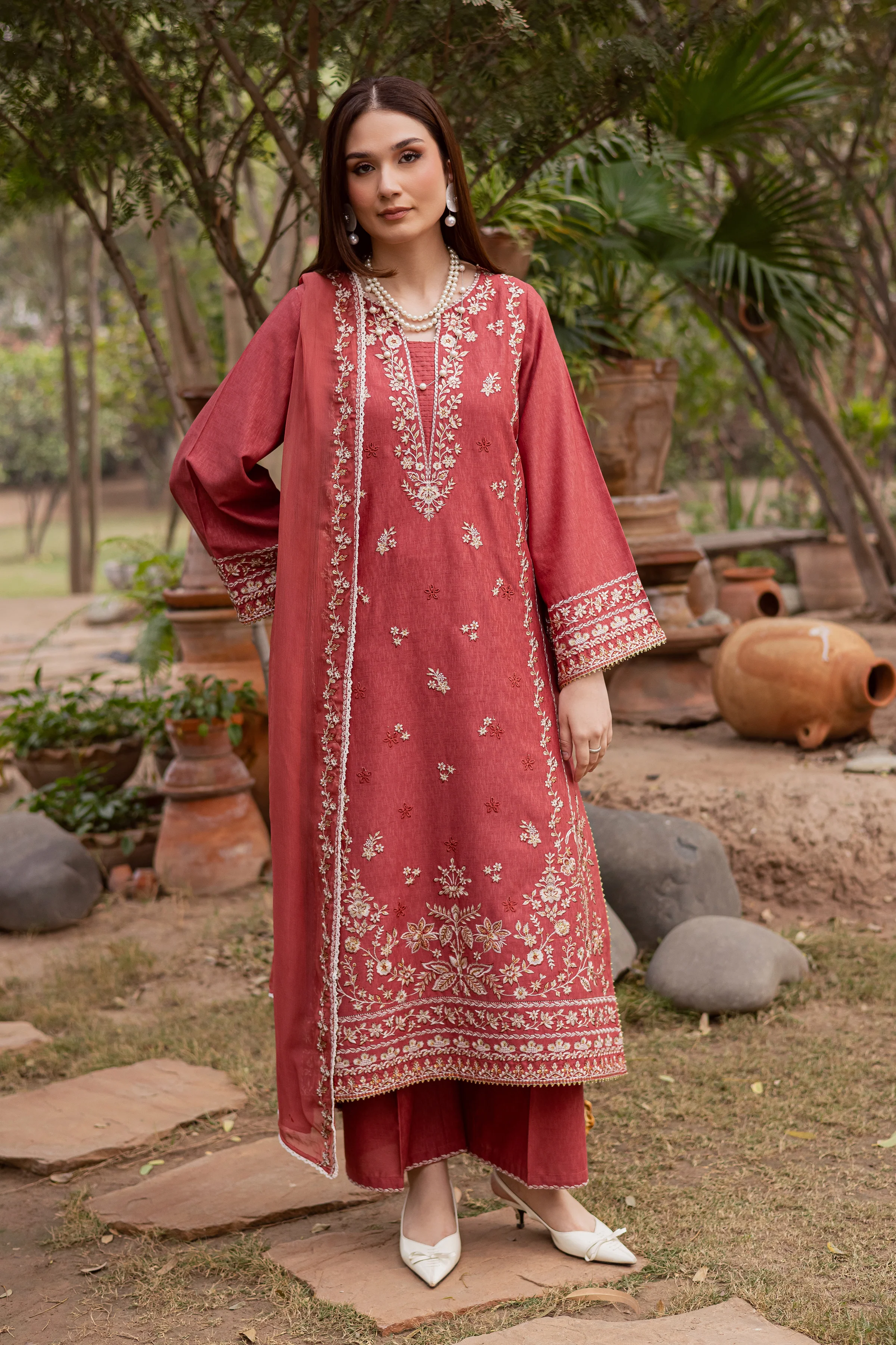 Red Carrot 3Pc - Embroidered Festive Pret - Image 5