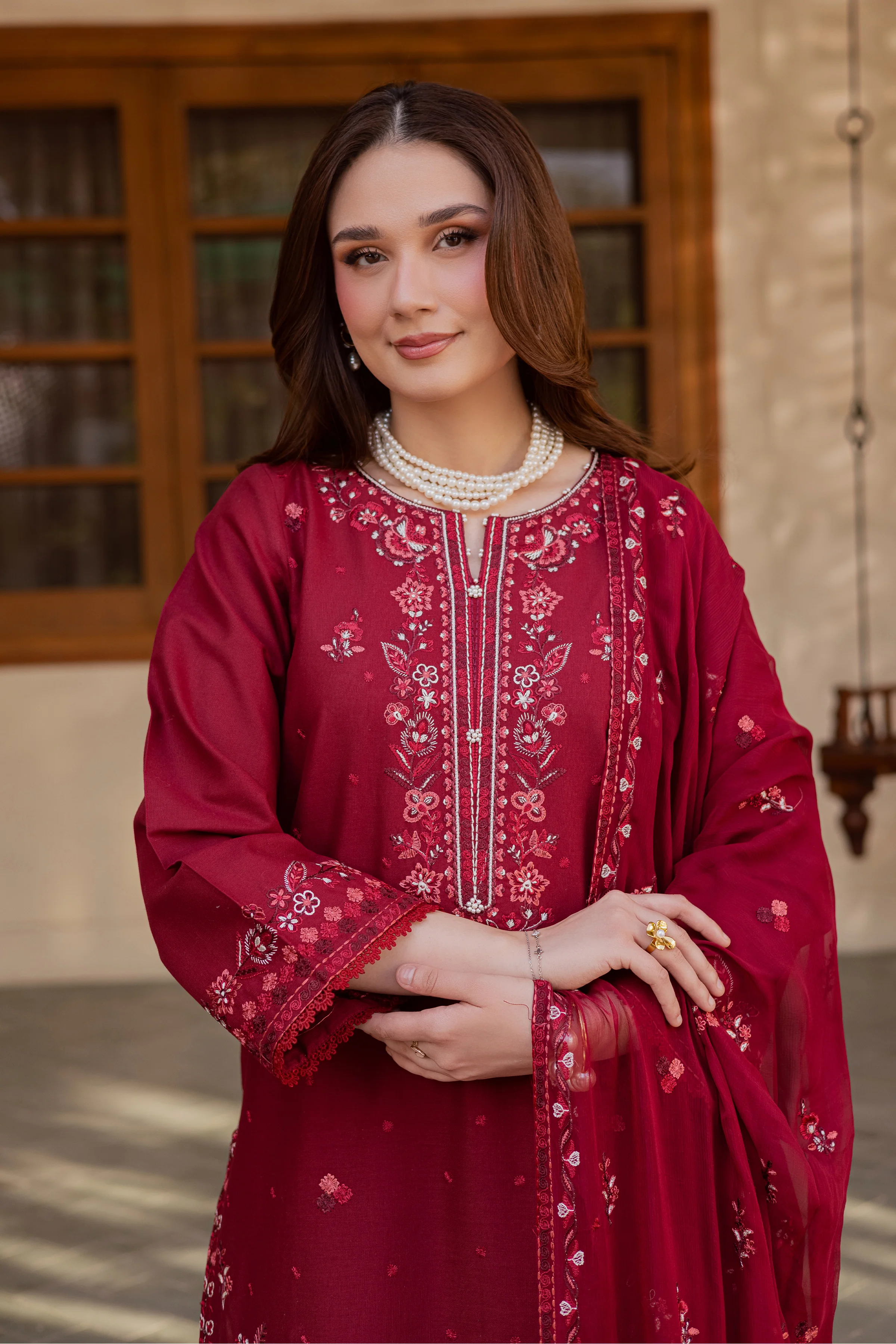 Red Coast 3Pc - Embroidered Khaddar Dress - Image 2