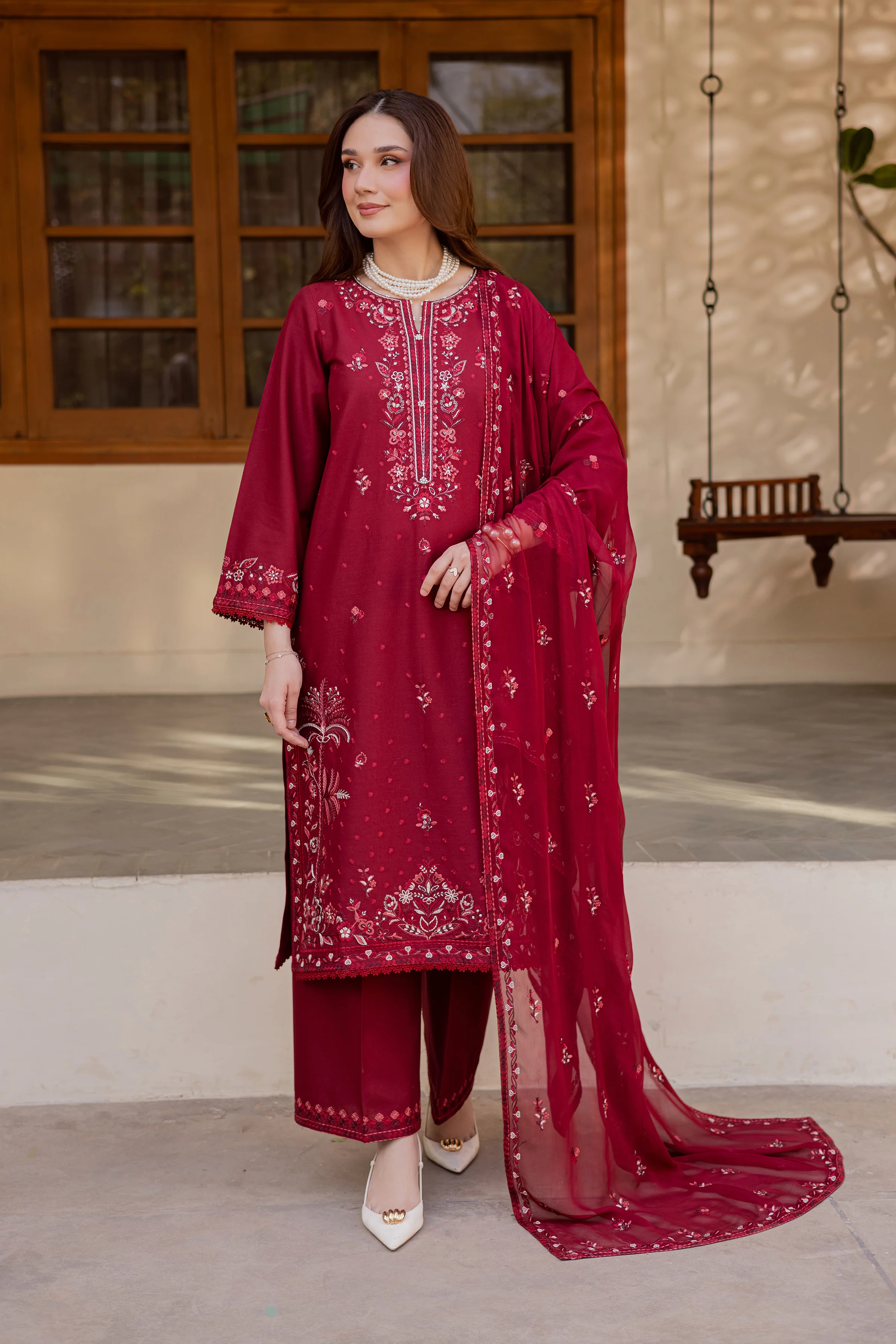 Red Coast 3Pc - Embroidered Khaddar Dress - Image 3