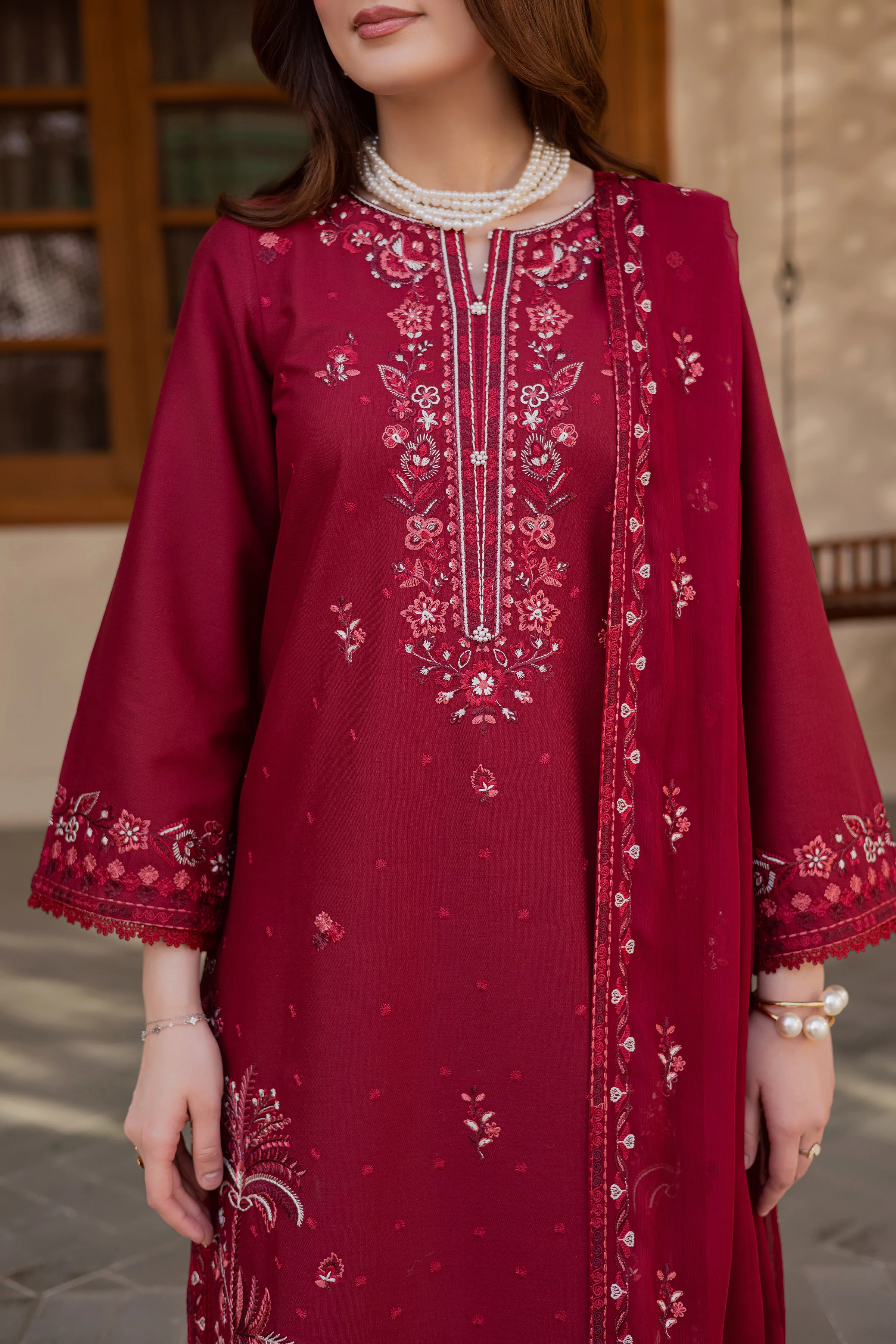 Red Coast 3Pc - Embroidered Khaddar Dress - Image 6
