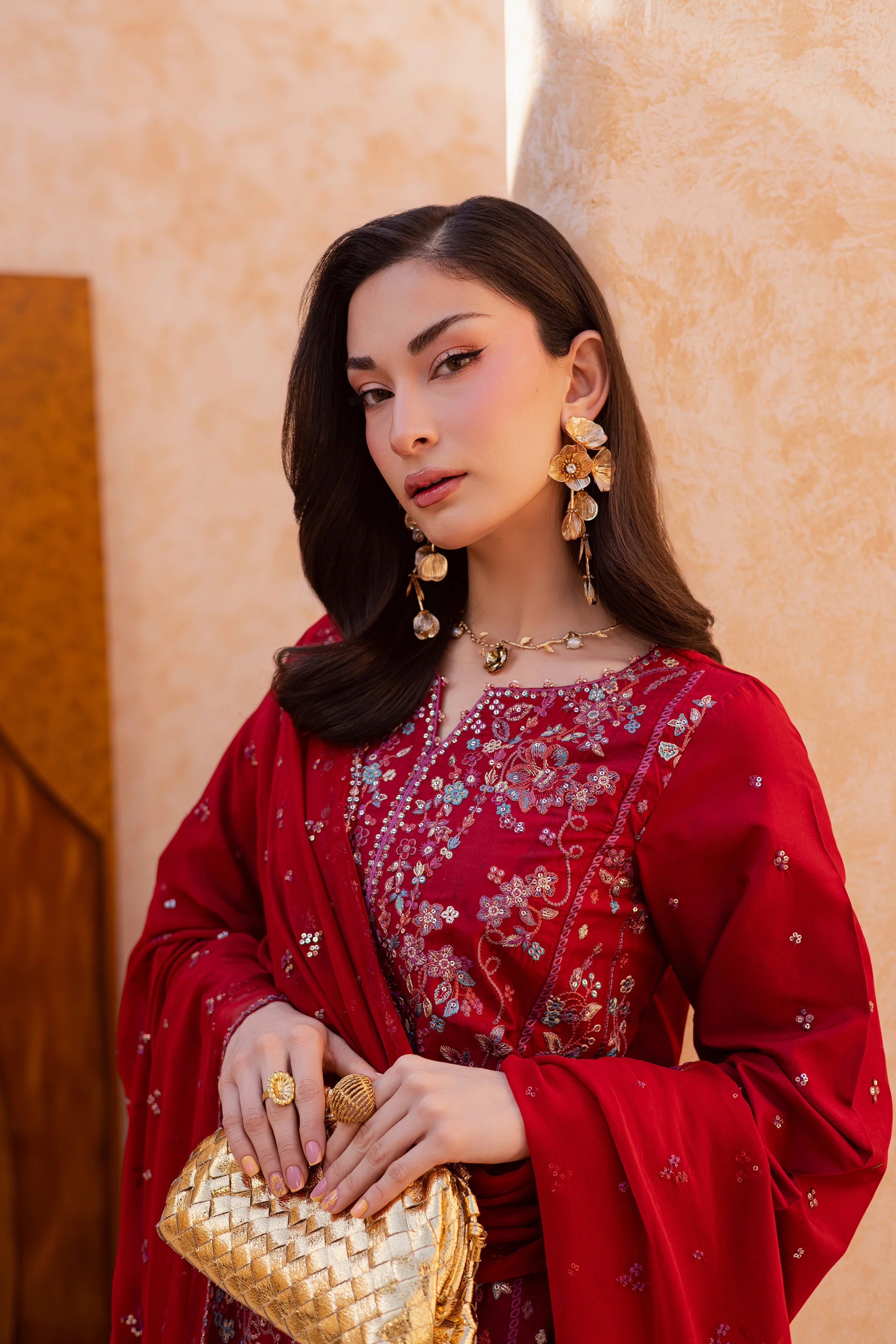 Red Delight 3Pc - Festive Embroidered Lawn - Image 4