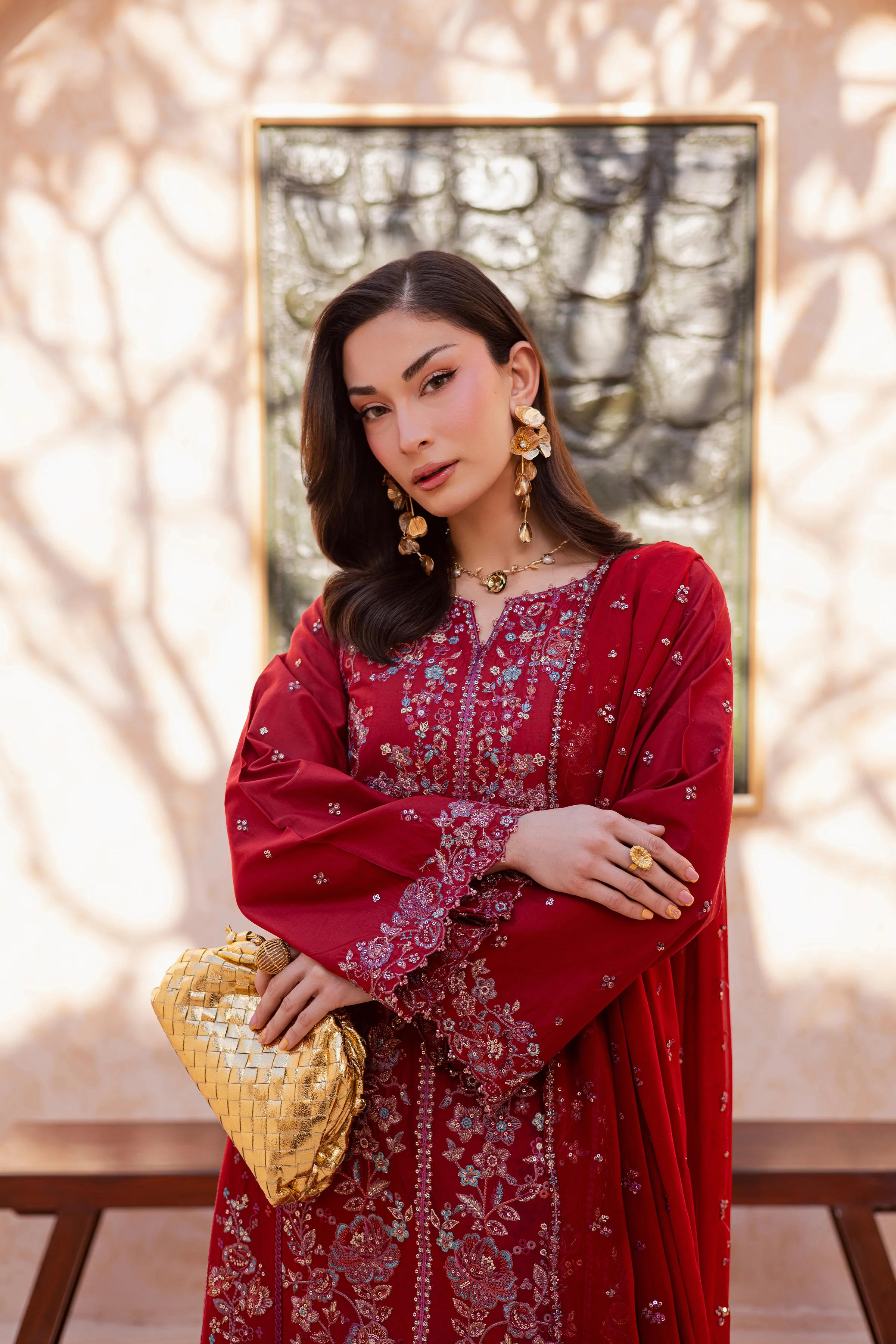 Red Delight 3Pc - Festive Embroidered Lawn - Image 8