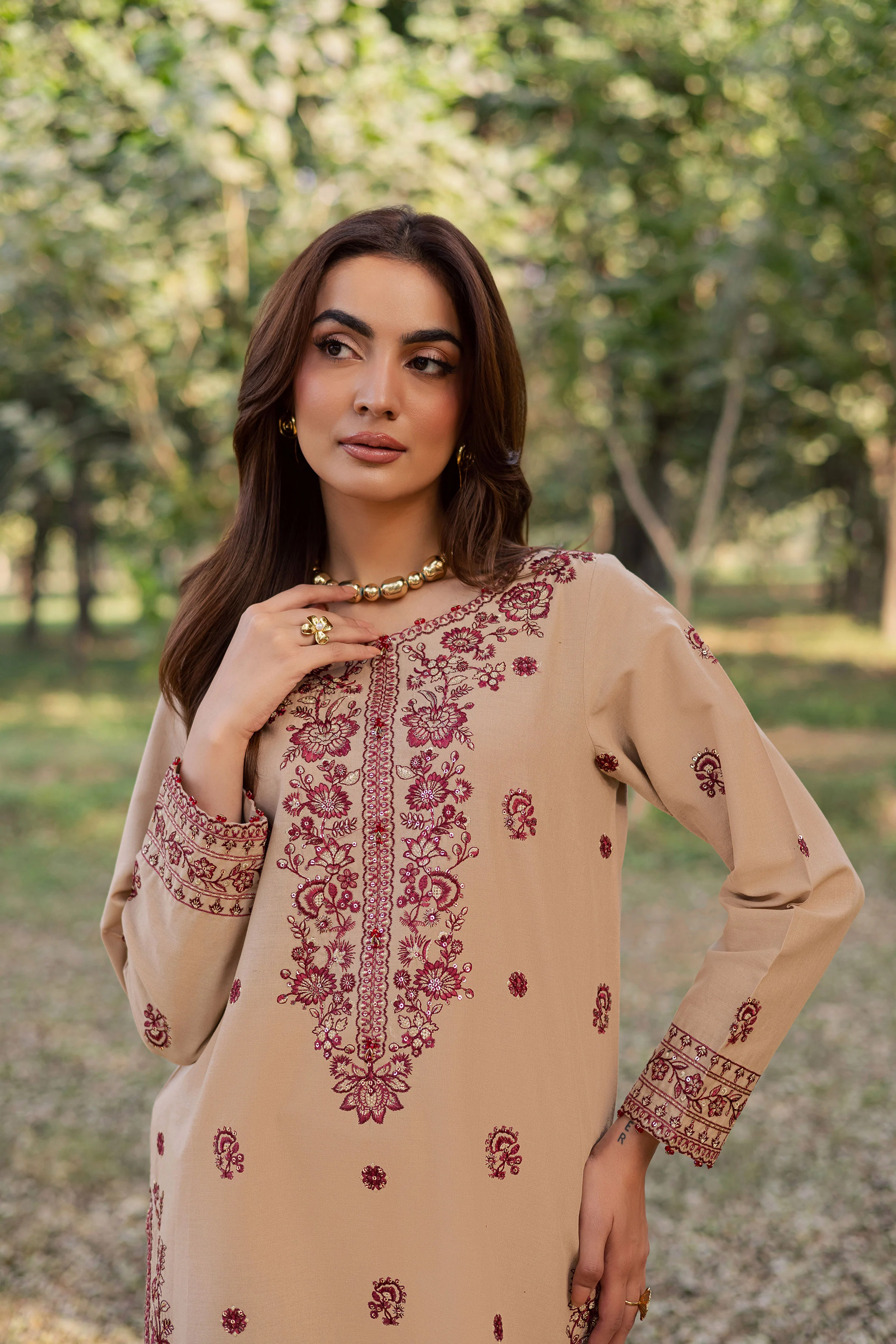 Red Merry 2Pc - Embroidered Khaddar Dress - Image 2
