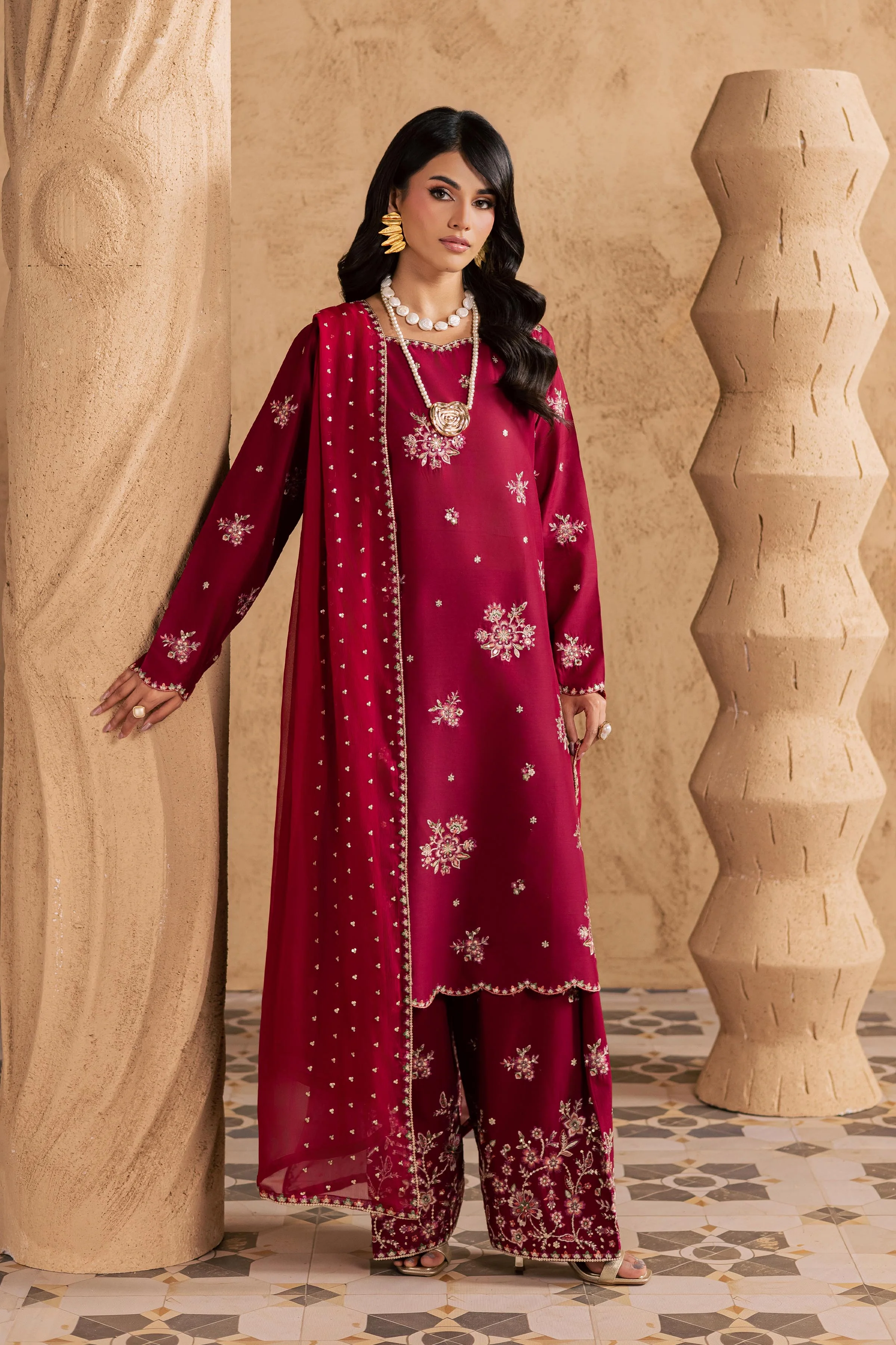 Red Queen 3Pc - Embroidered Festive Pret - Image 3