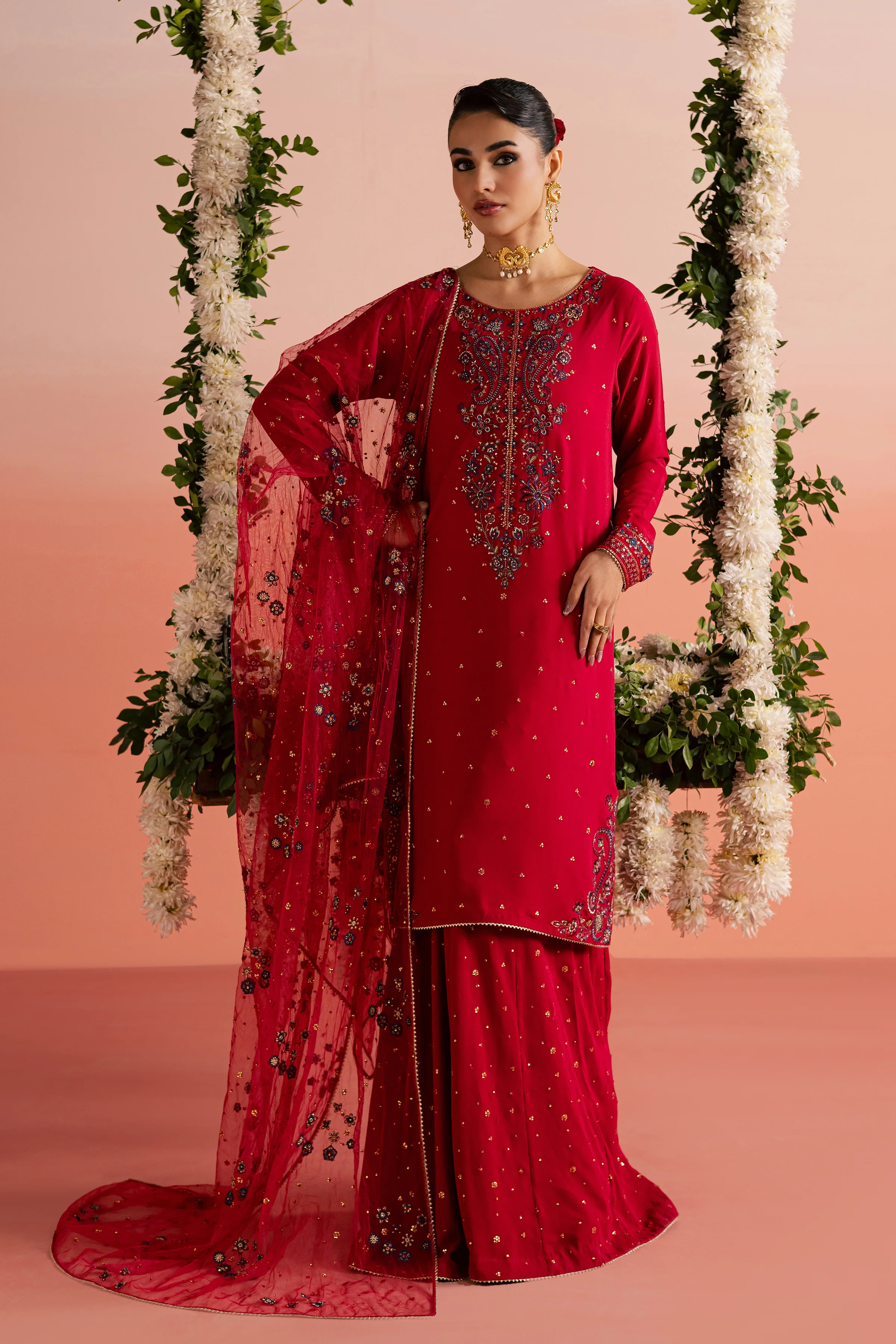 Red Sona 3Pc - Festive Luxe Pret - Image 3