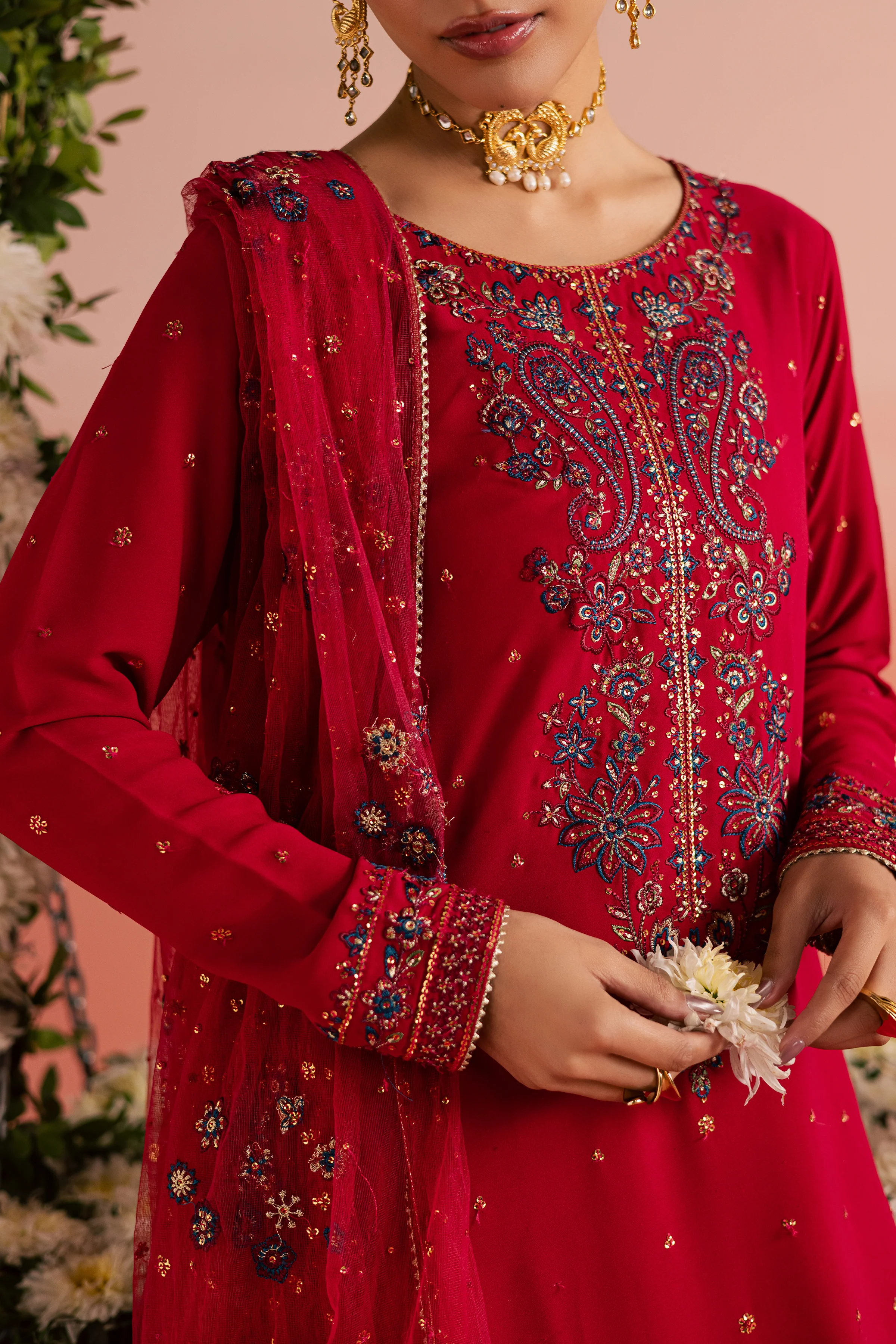 Red Sona 3Pc - Festive Luxe Pret - Image 5