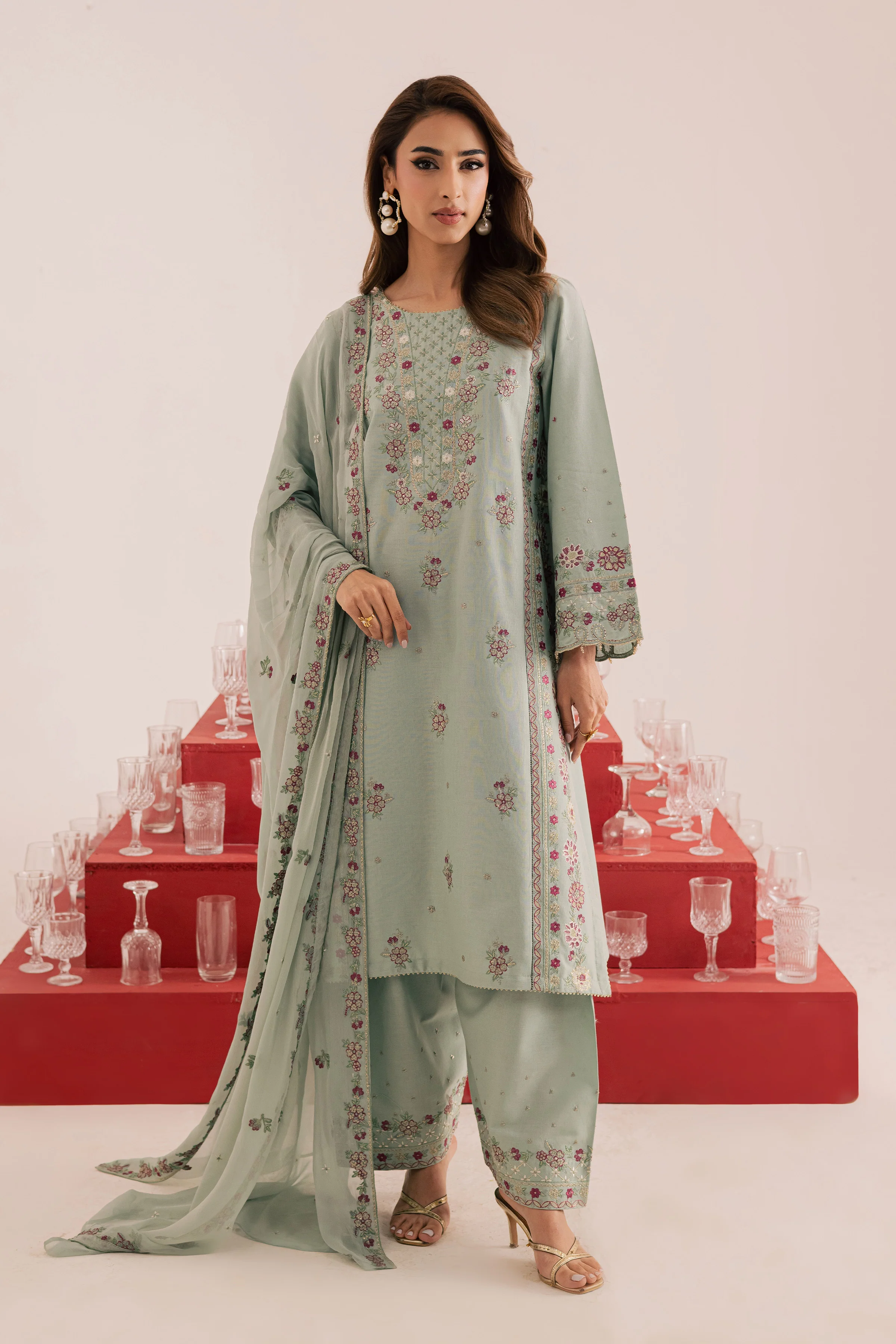 Reena 3Pc - Embroidered Khaddar Dress