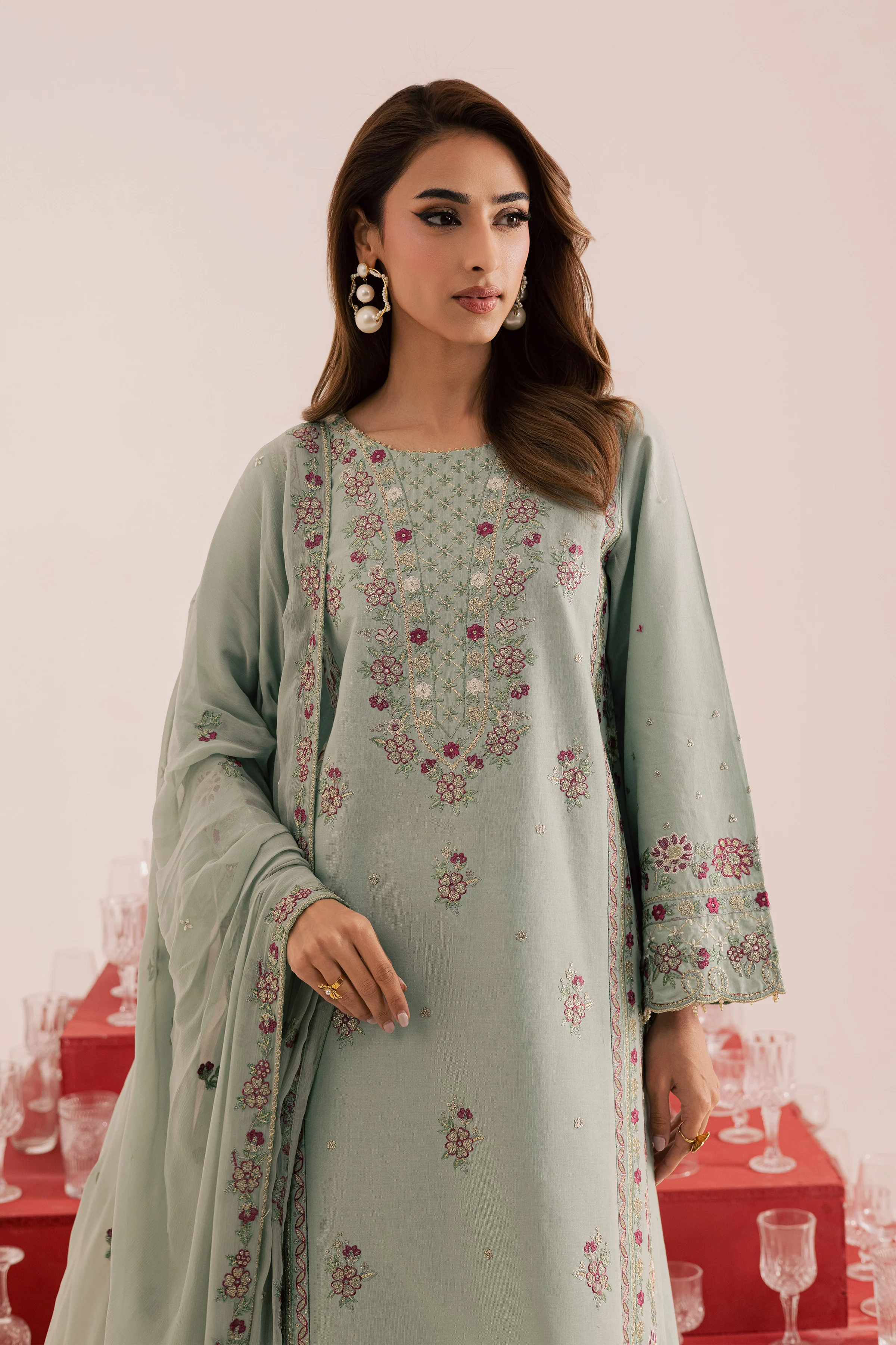 Reena 3Pc - Embroidered Khaddar Dress - Image 2