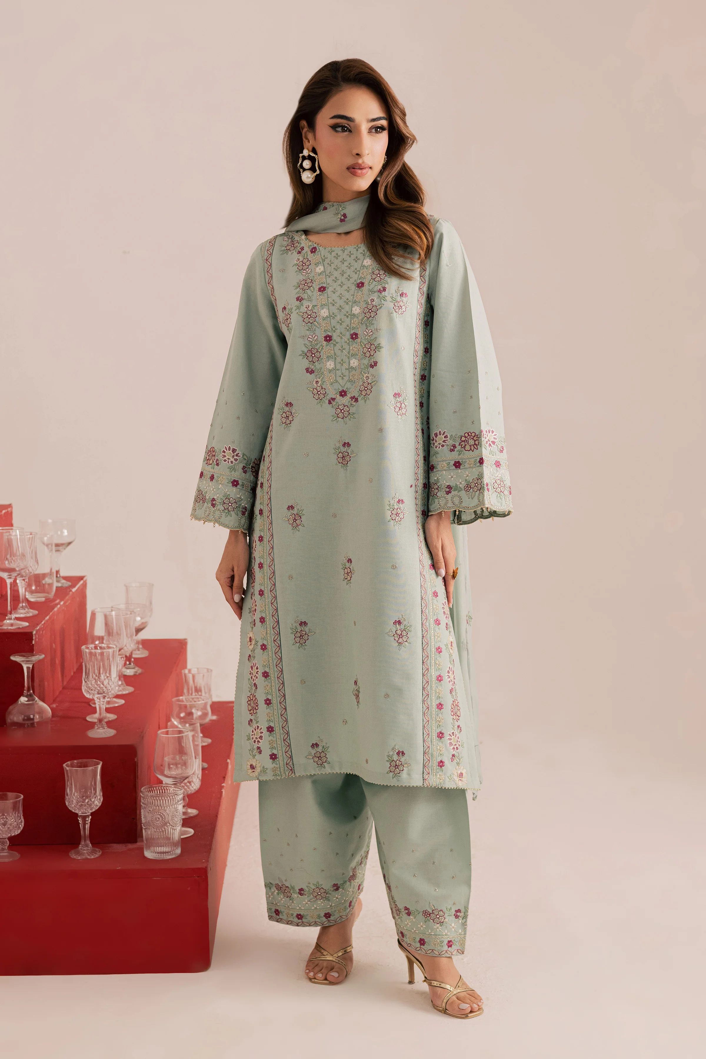 Reena 3Pc - Embroidered Khaddar Dress - Image 3